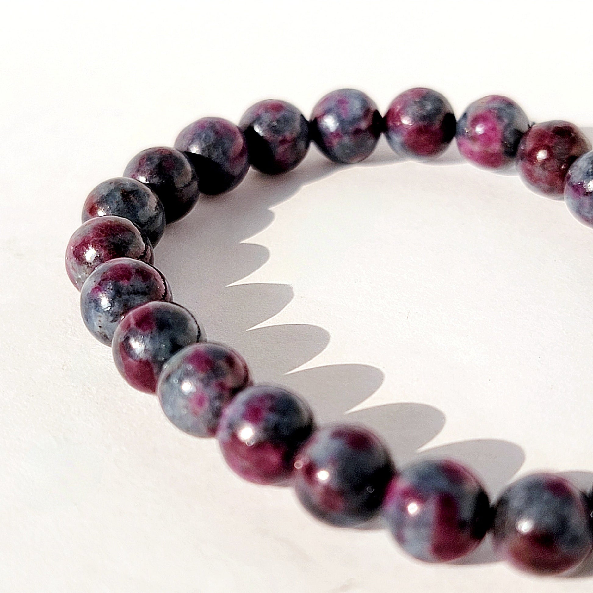 Ruby in Kyanite Round Bead Crystal Stretch Bracelet