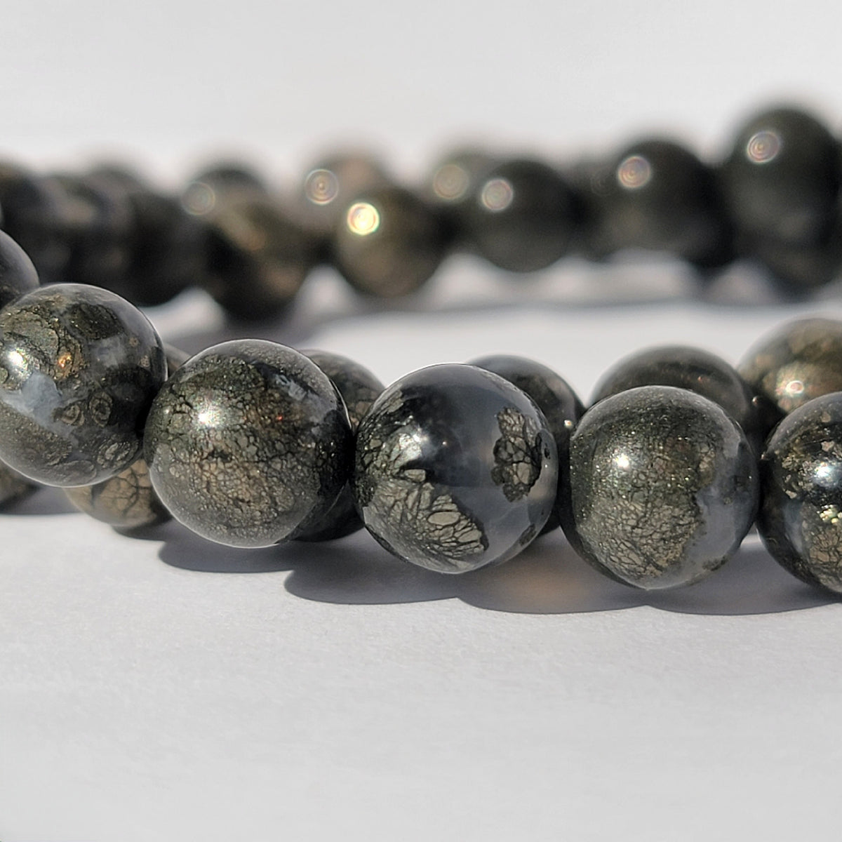 Rare Marcasite 8mm Gemstone Bracelet, Pyrite in Agate Crystal Bracelet, Spiritual Energy Jewelry, Genuine Nipomo Marcasite, Healer’s Gold