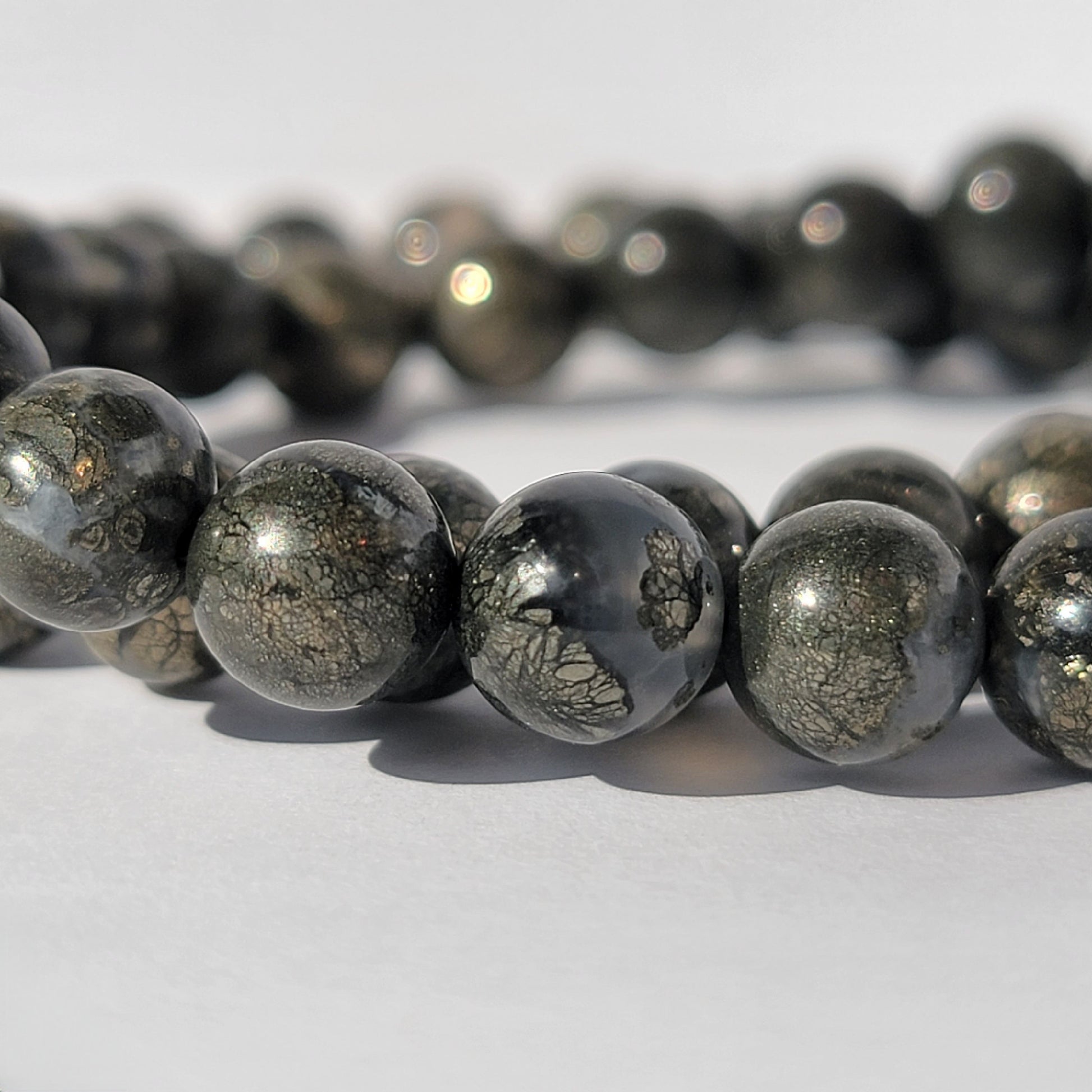 Rare Marcasite 8mm Gemstone Bracelet, Pyrite in Agate Crystal Bracelet, Spiritual Energy Jewelry, Genuine Nipomo Marcasite, Healer’s Gold