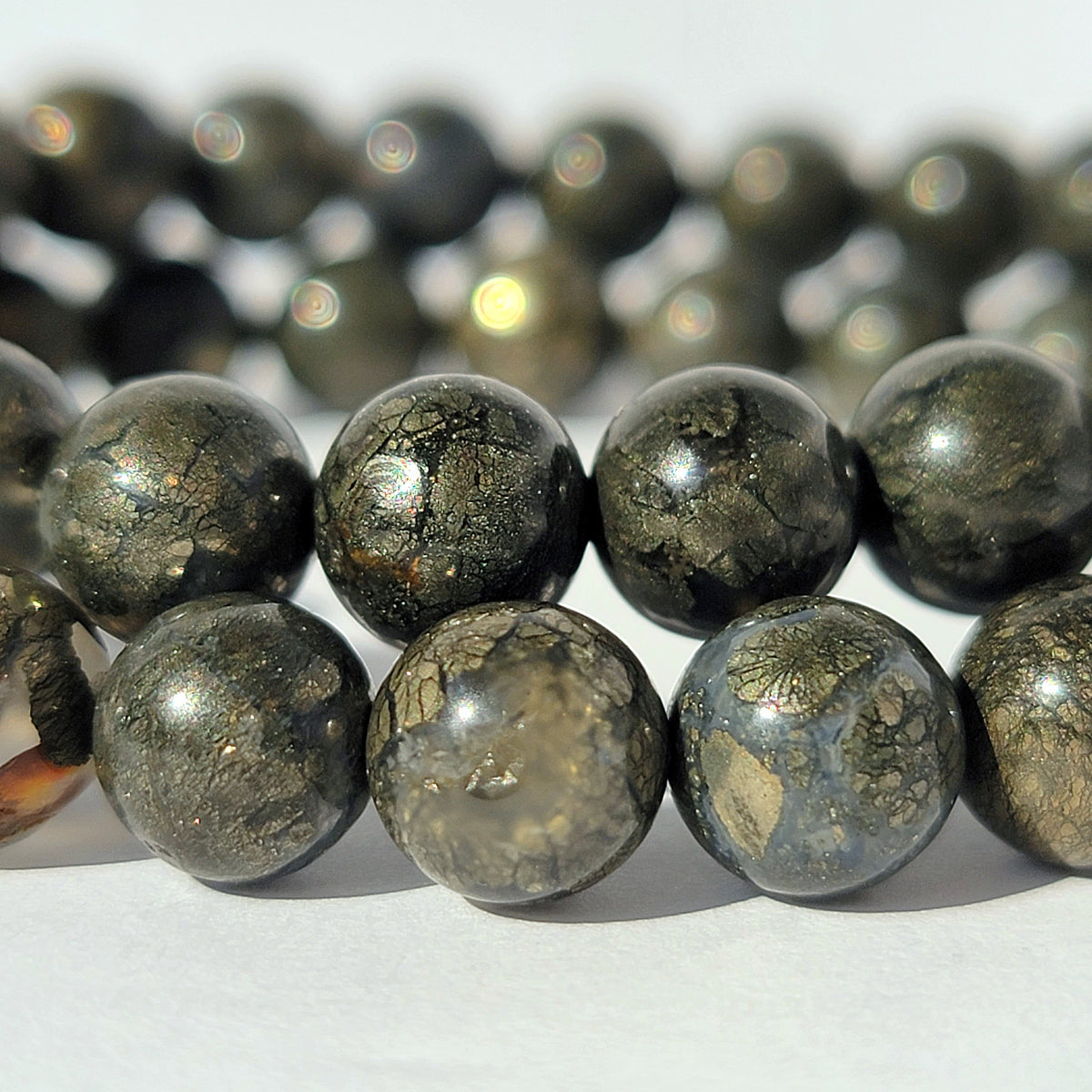 Rare Marcasite 8mm Gemstone Bracelet, Pyrite in Agate Crystal Bracelet, Spiritual Energy Jewelry, Genuine Nipomo Marcasite, Healer’s Gold