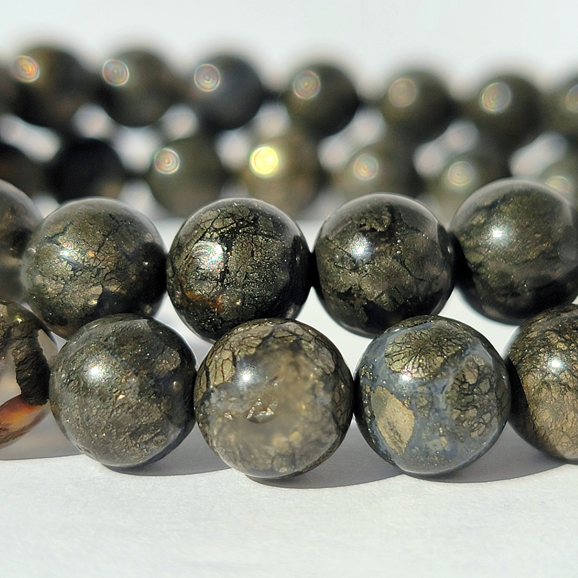 Rare Marcasite 8mm Gemstone Bracelet, Pyrite in Agate Crystal Bracelet, Spiritual Energy Jewelry, Genuine Nipomo Marcasite, Healer’s Gold