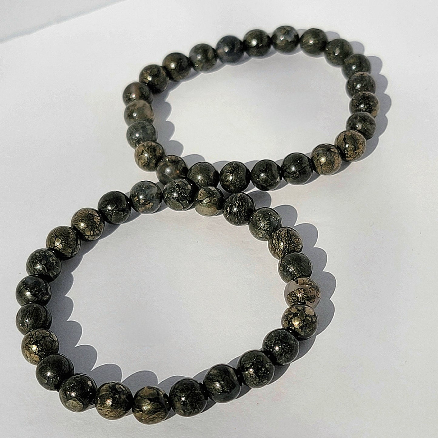 Rare Marcasite 8mm Gemstone Bracelet, Pyrite in Agate Crystal Bracelet, Spiritual Energy Jewelry, Genuine Nipomo Marcasite, Healer’s Gold