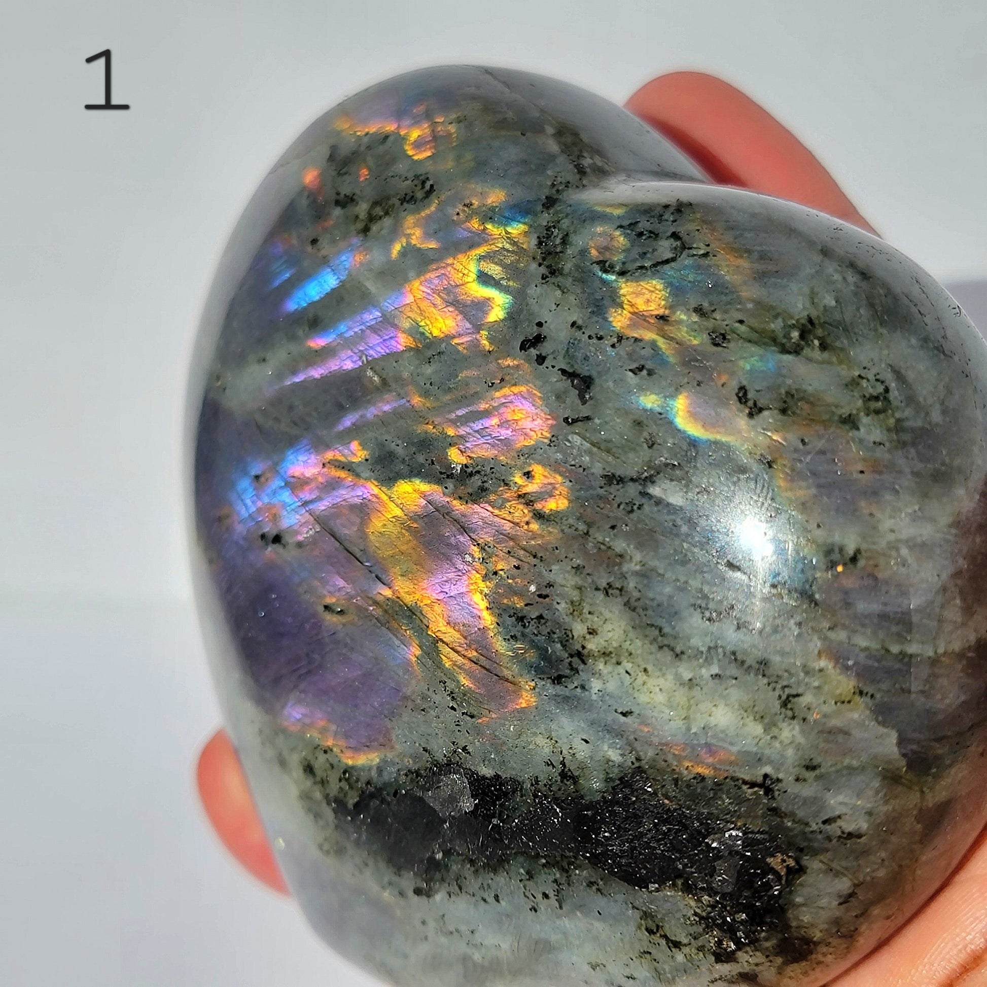 rainbow Pink and Purple Labradorite XL Crystal Heart