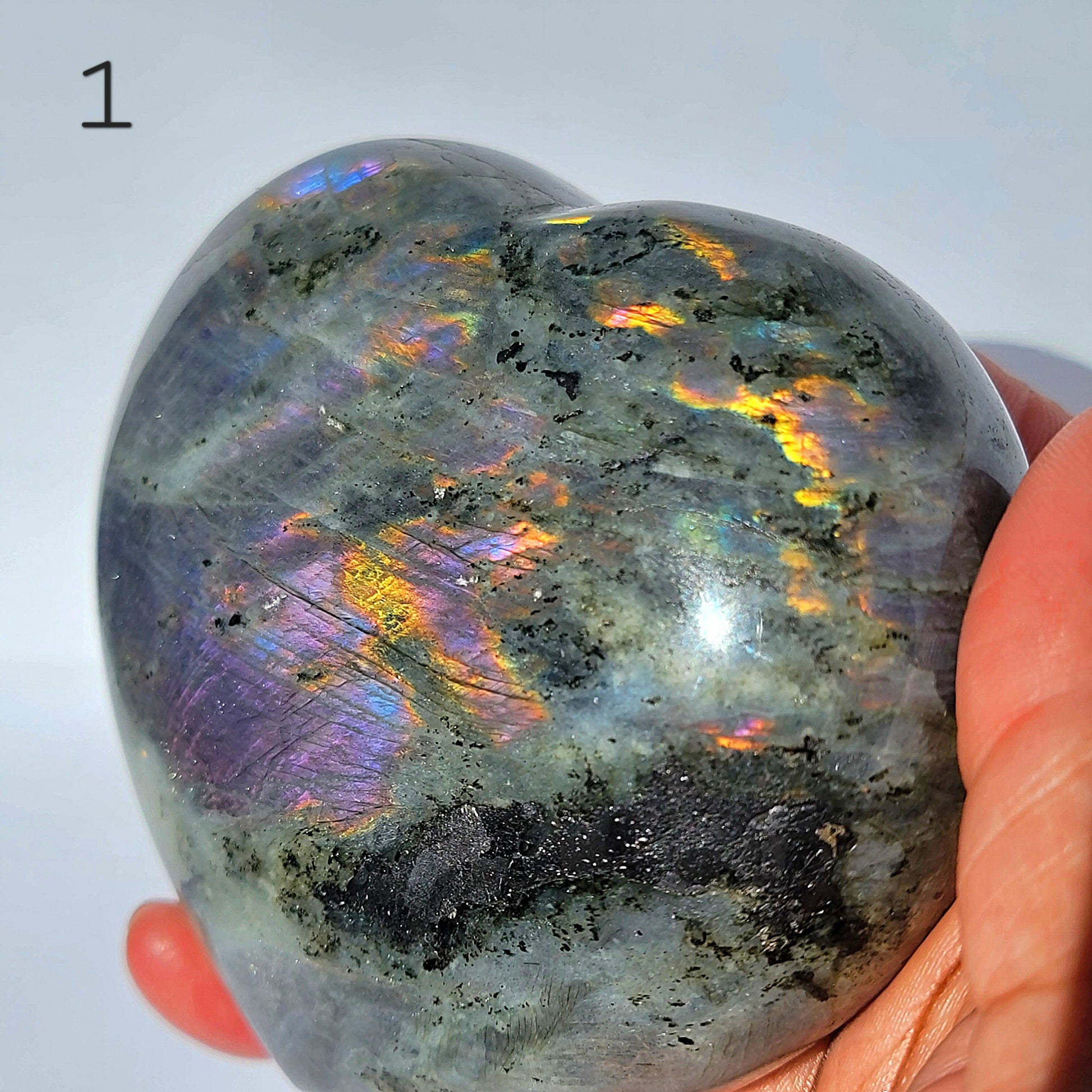 Pink and Purple Labradorite extra large Crystal Heart carving