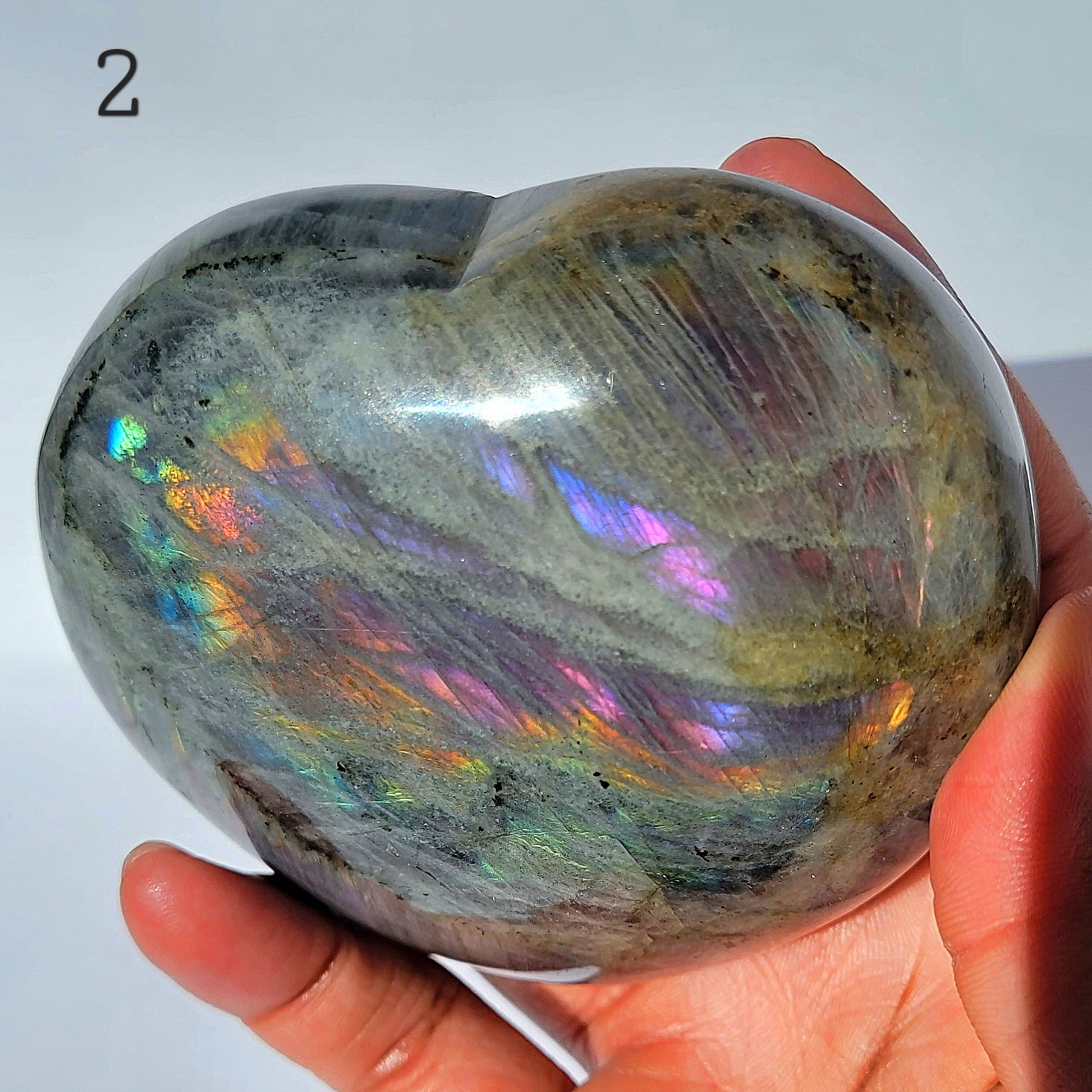 Pink and Purple Labradorite extra large Crystal Heart carving