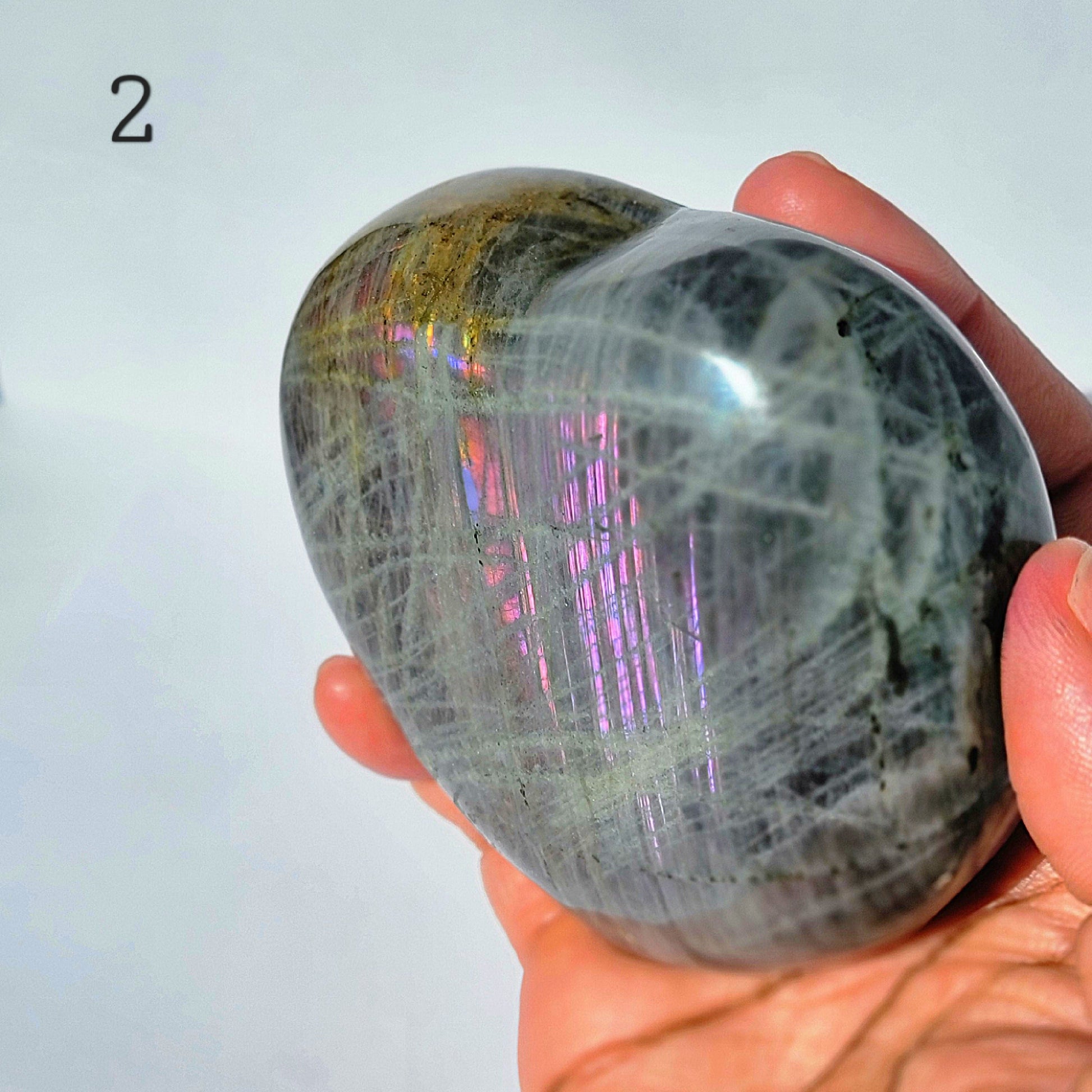 Pink and Purple Labradorite Crystal Heart carving