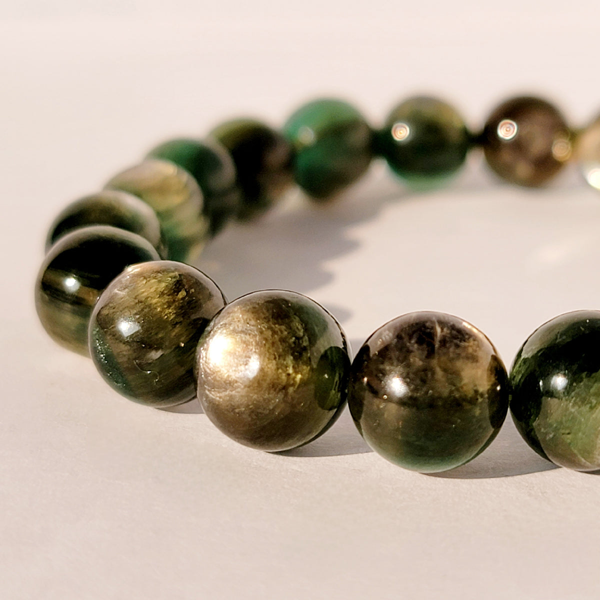 Green Lepidolite Crystal Bead Stretch Bracelet, Gem Lepidolite, Green Mica
