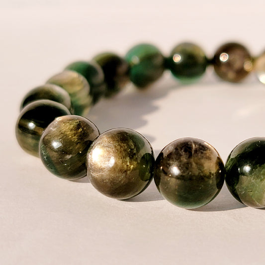 Green Lepidolite Crystal Bead Stretch Bracelet, Gem Lepidolite, Green Mica