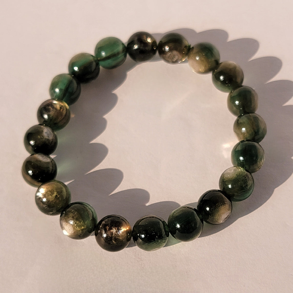 Green Lepidolite Crystal Bead Stretch Bracelet, Gem Lepidolite, Green Mica