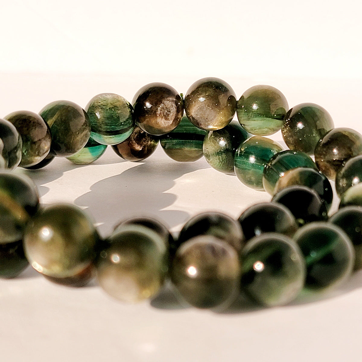 Green Lepidolite Crystal Bead Stretch Bracelet, Gem Lepidolite, Green Mica