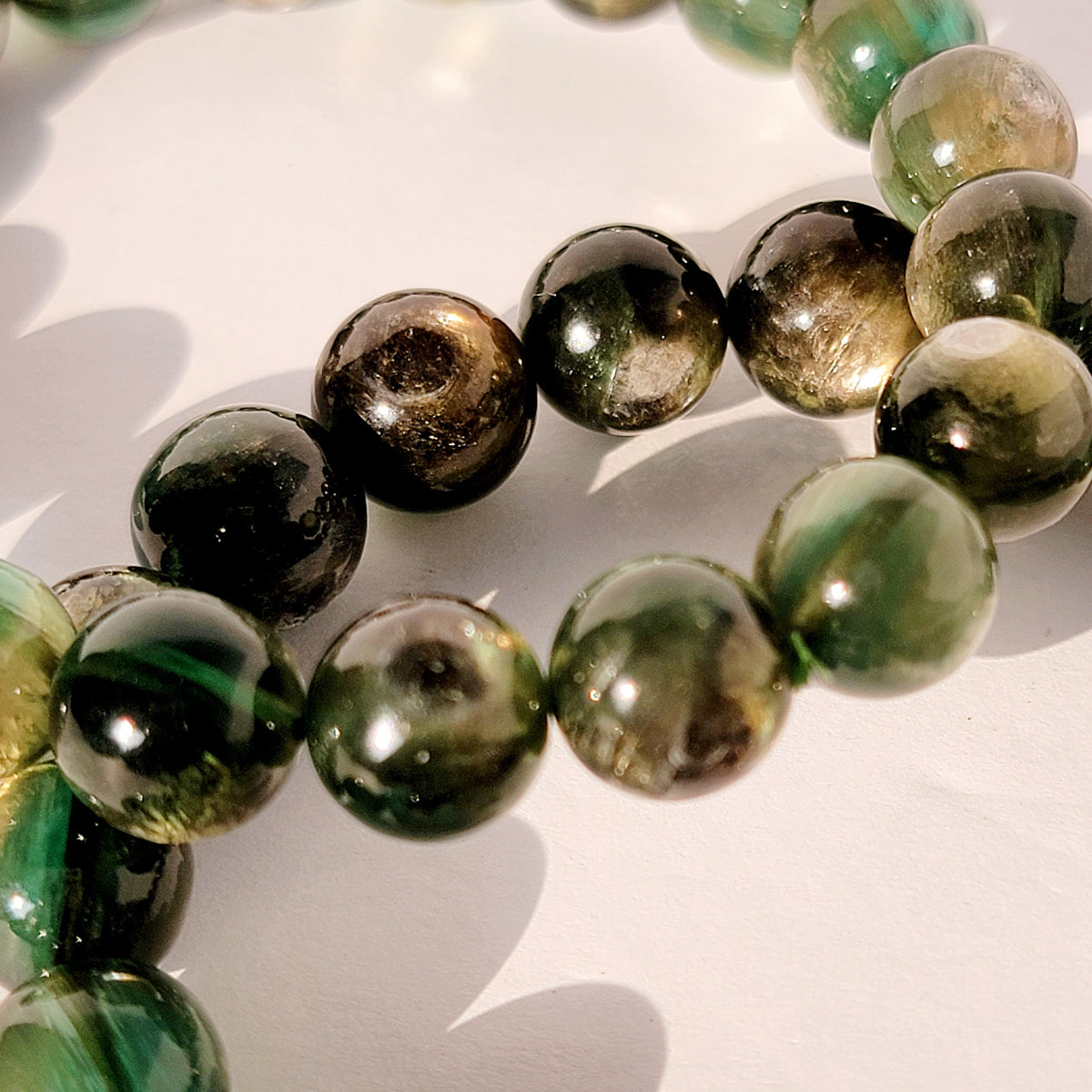 Green Lepidolite Crystal Bead Stretch Bracelet, Gem Lepidolite, Green Mica