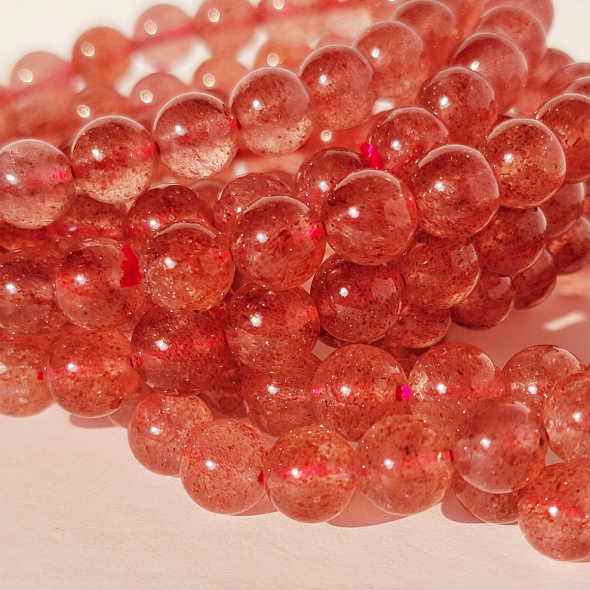 Pink Strawberry Quartz Crystal Bracelet