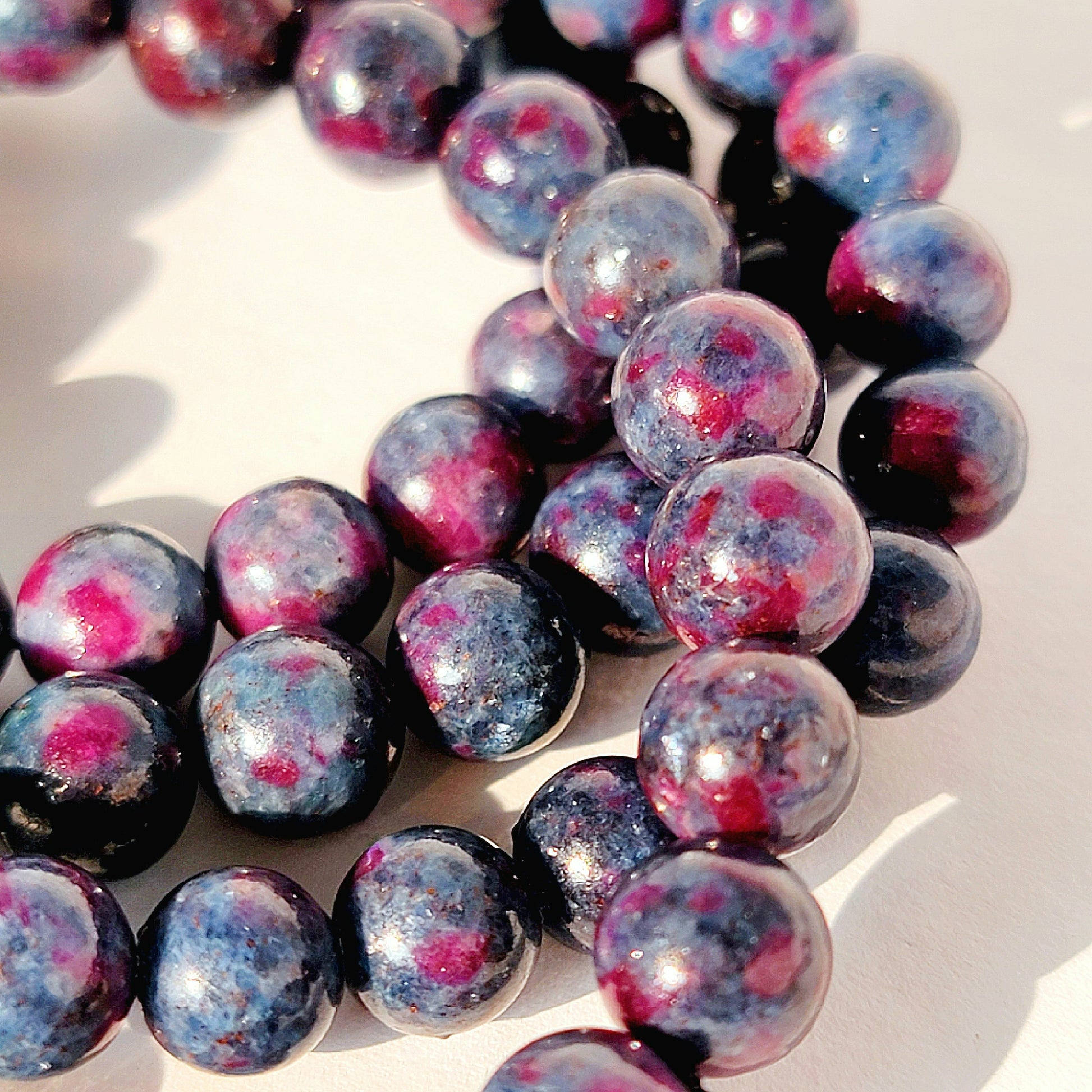 Ruby in Kyanite Round Bead Crystal Stretch Bracelet