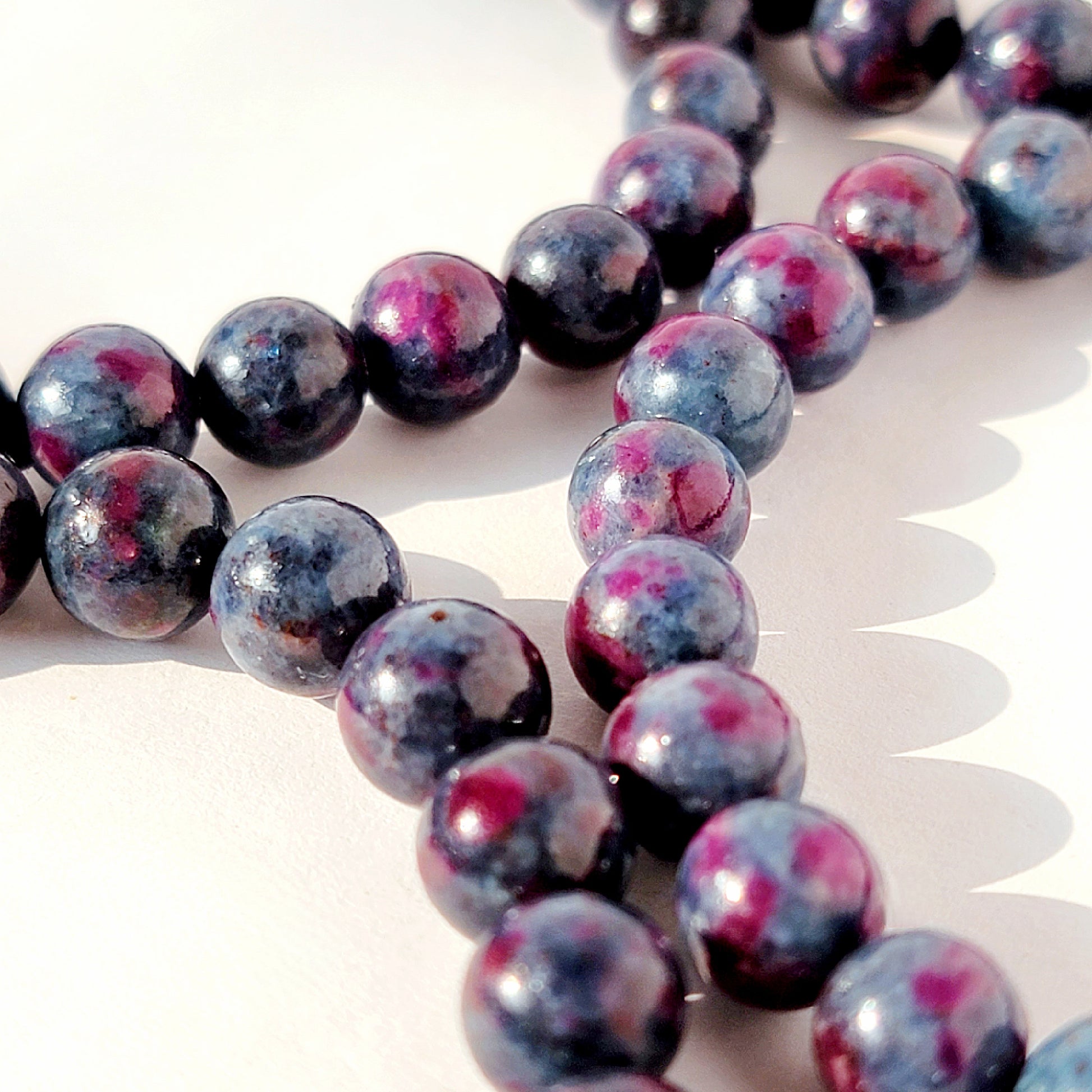 Ruby in Kyanite Round Bead Crystal Stretch Bracelet