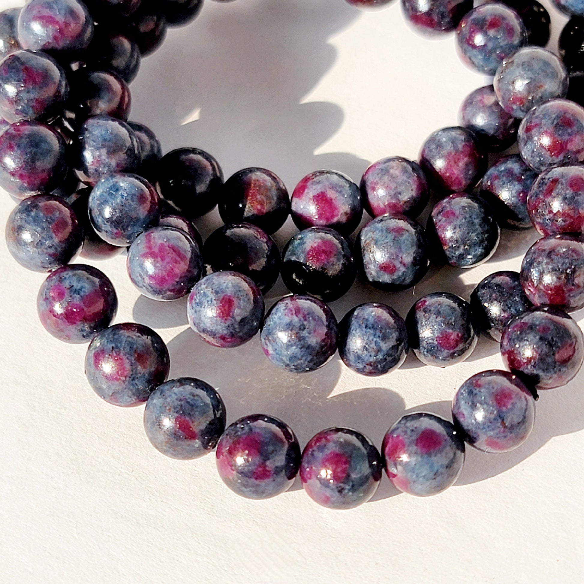 Ruby in Kyanite Round Bead Crystal Stretch Bracelet