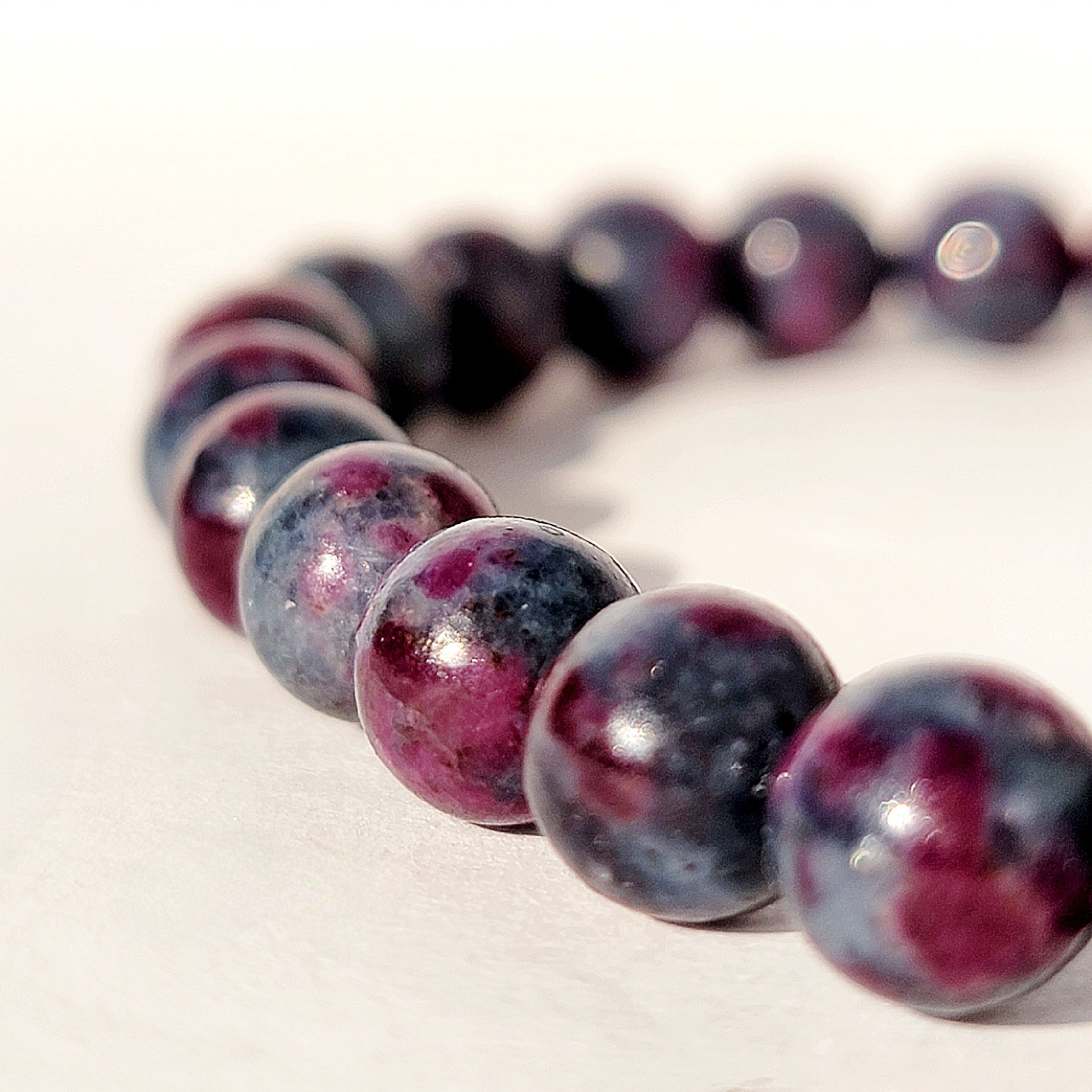 Ruby in Kyanite Round Bead Crystal Stretch Bracelet