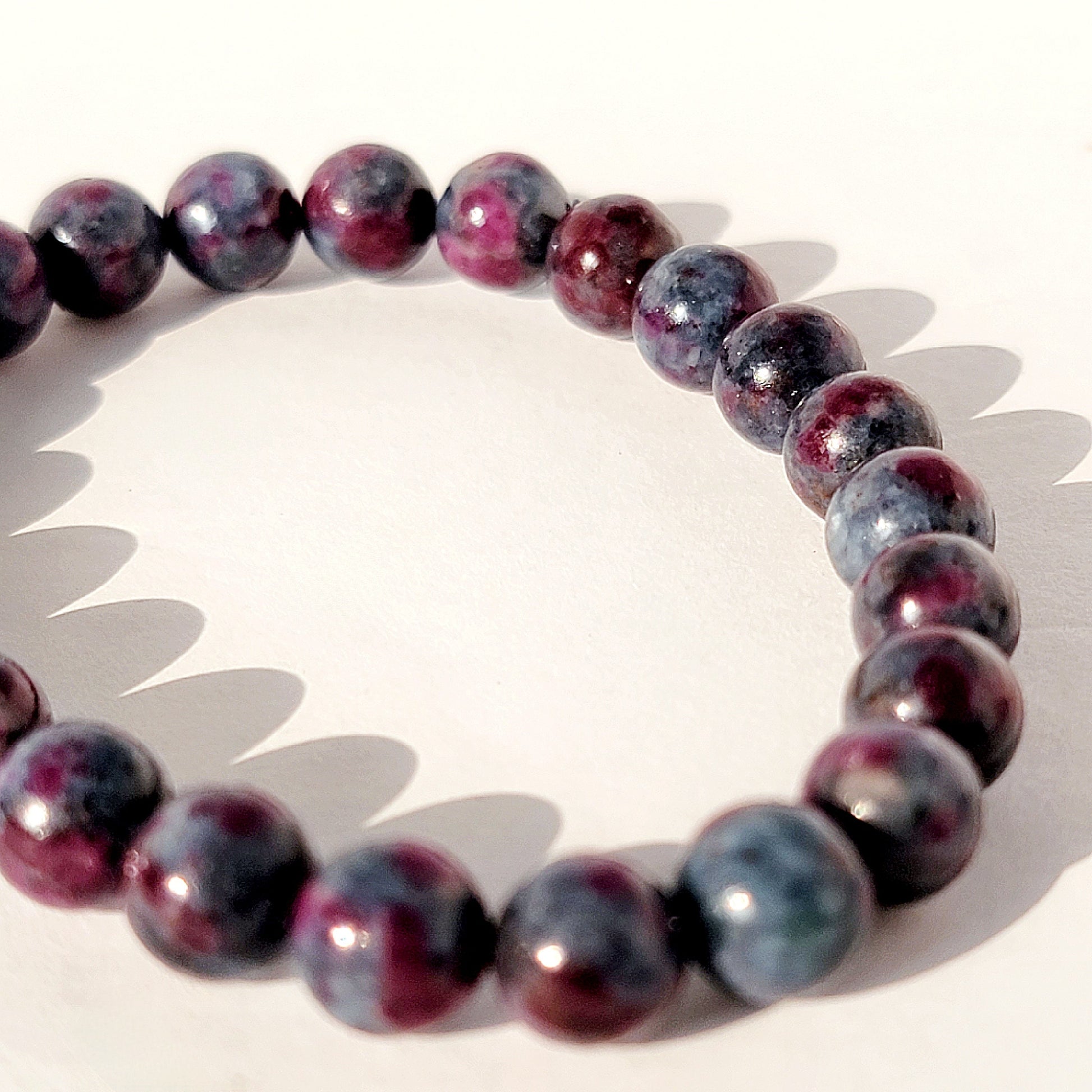 Ruby in Kyanite Round Bead Crystal Stretch Bracelet
