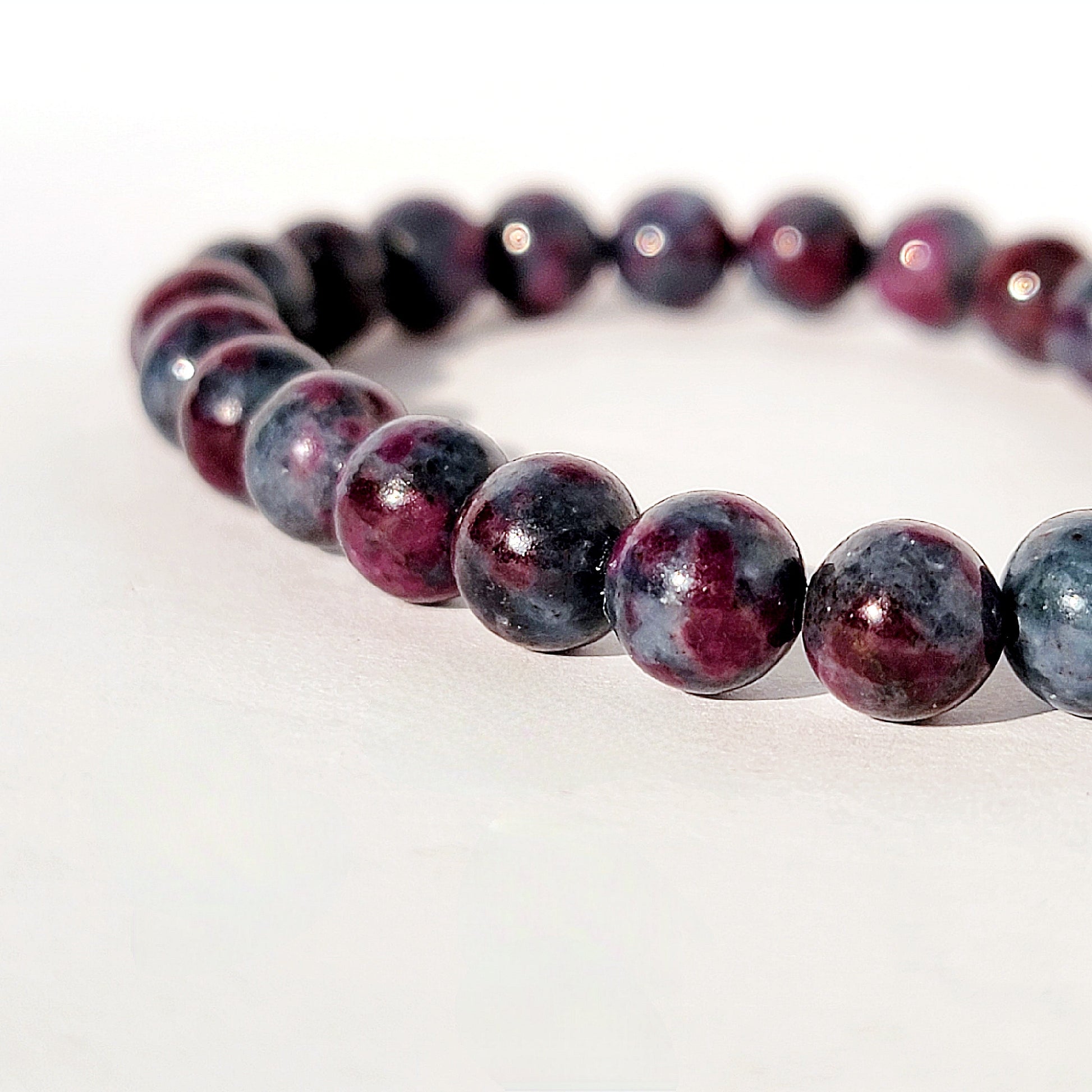 Ruby in Kyanite Round Bead Crystal Stretch Bracelet