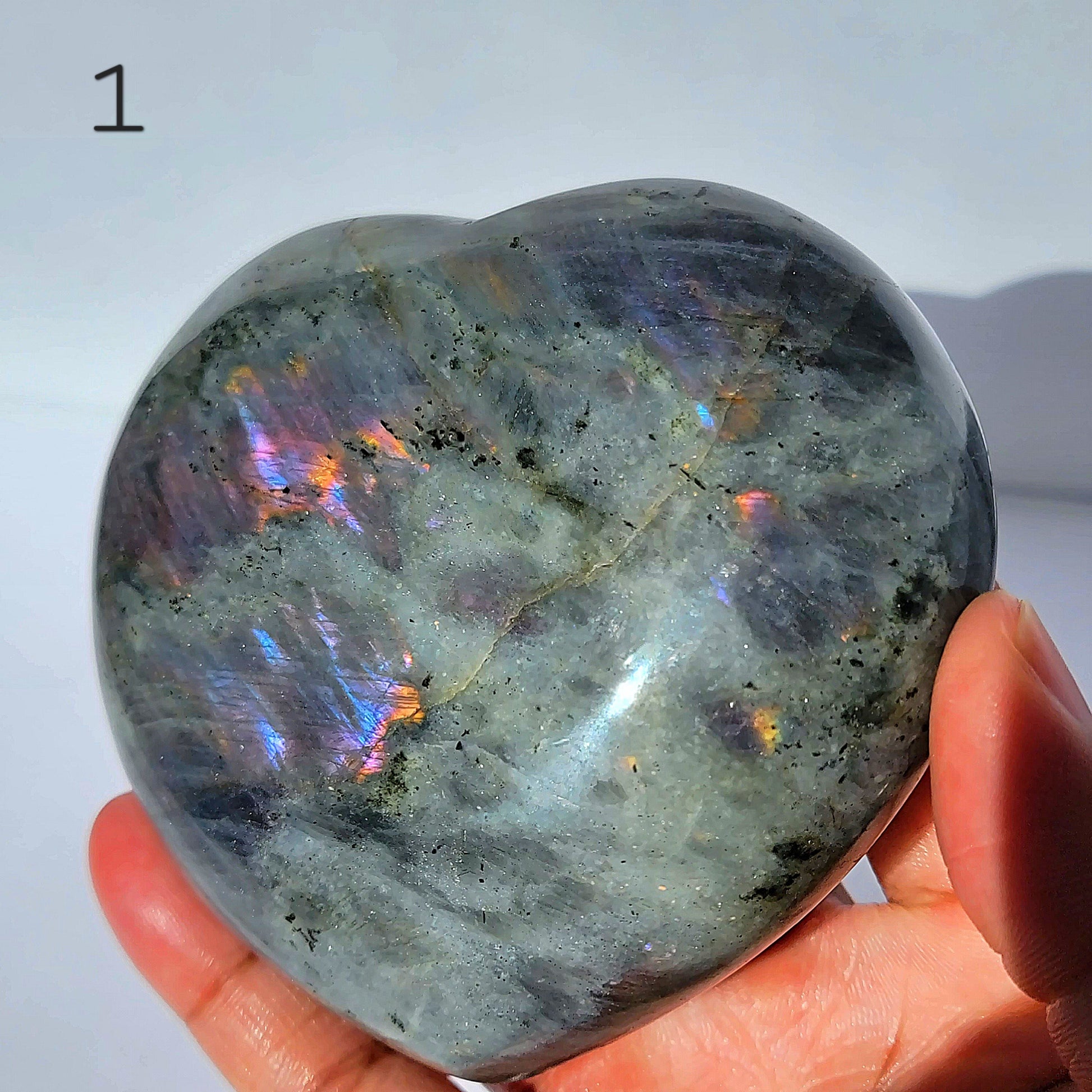 Pink and Purple Labradorite extra large Crystal Heart carving