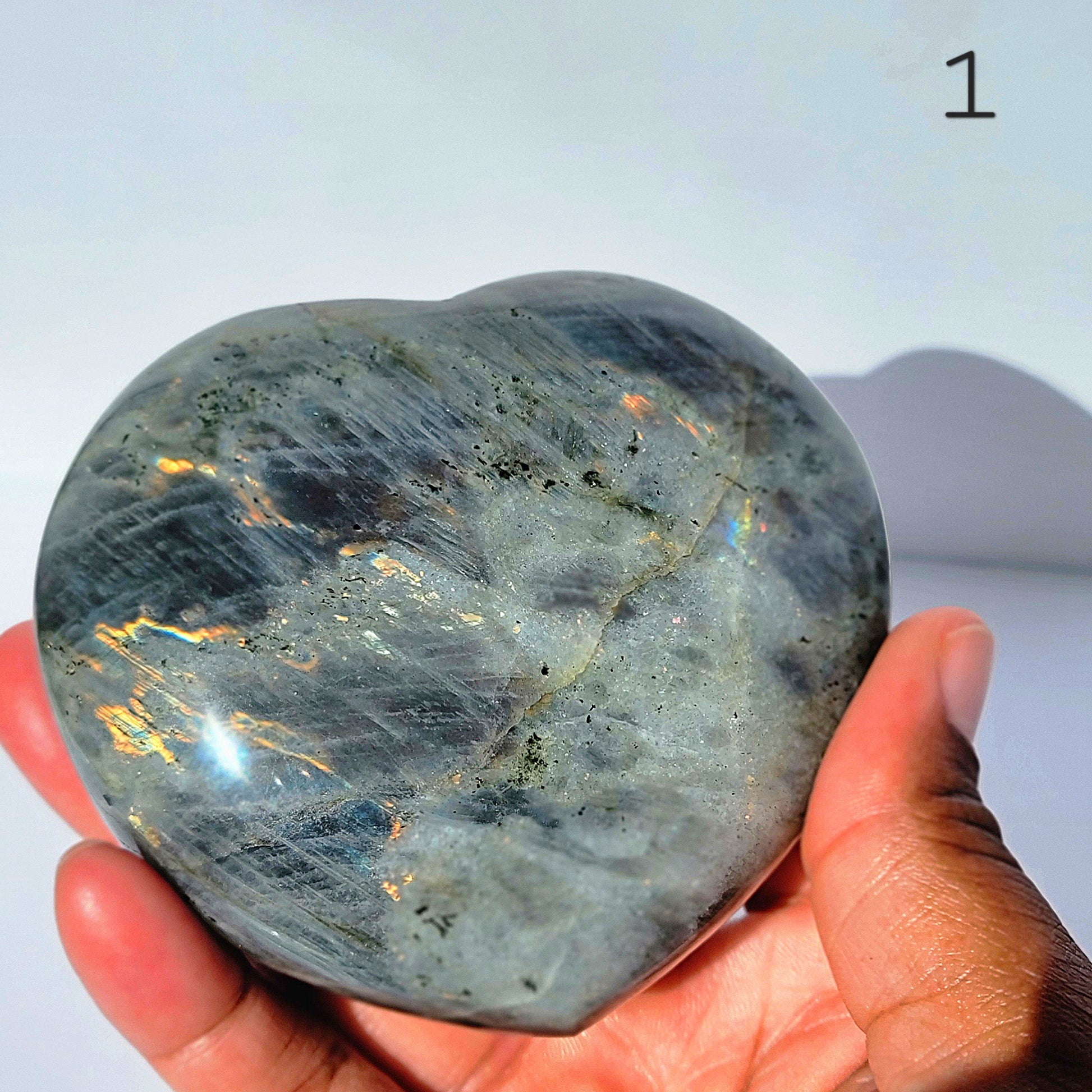 Pink and Purple Labradorite extra large Crystal Heart carving