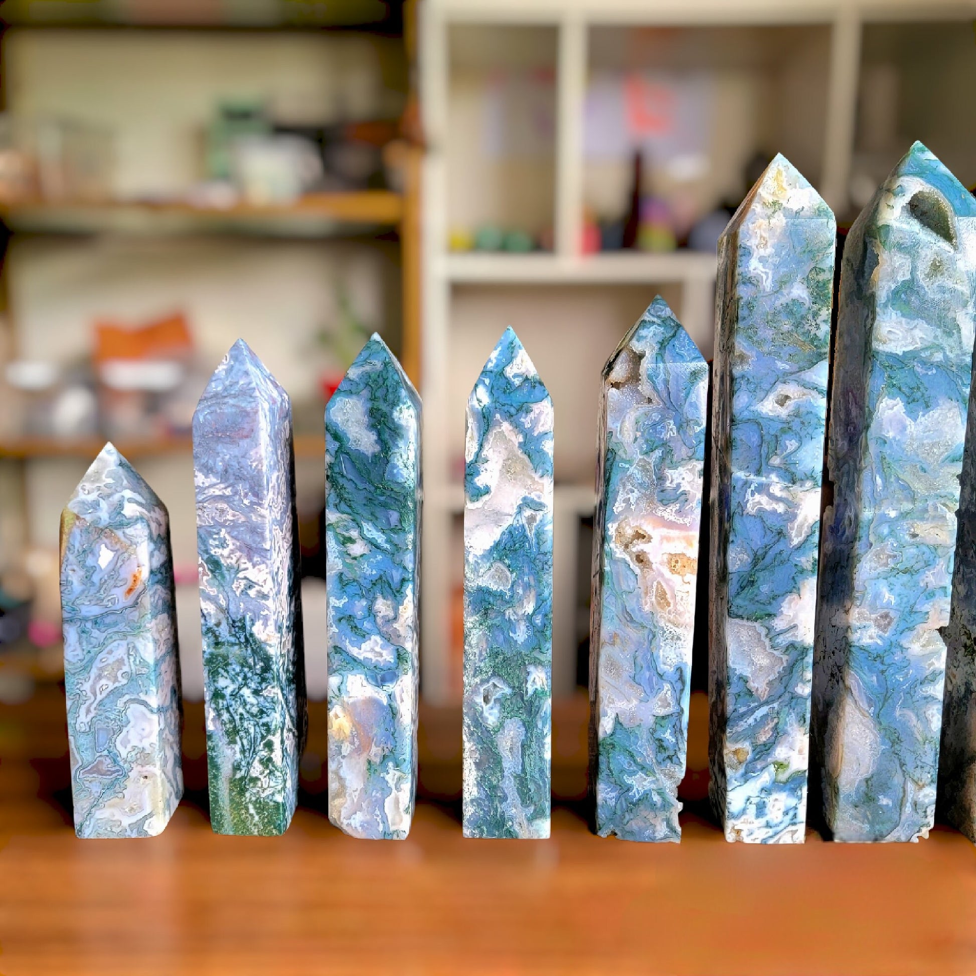 Druzy Moss Agate Crystal Tower
