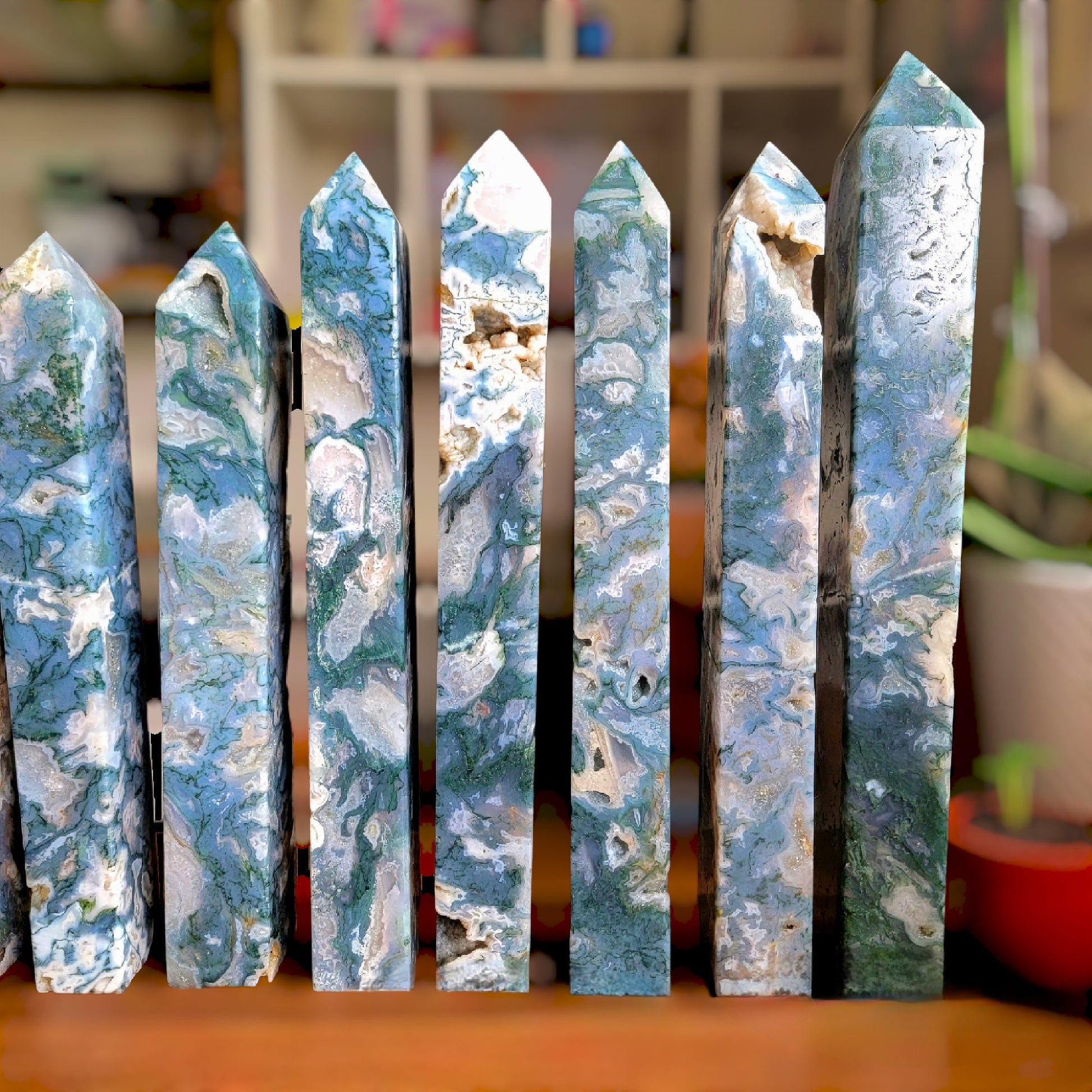Sugar Druzy Moss Agate Crystal Tower