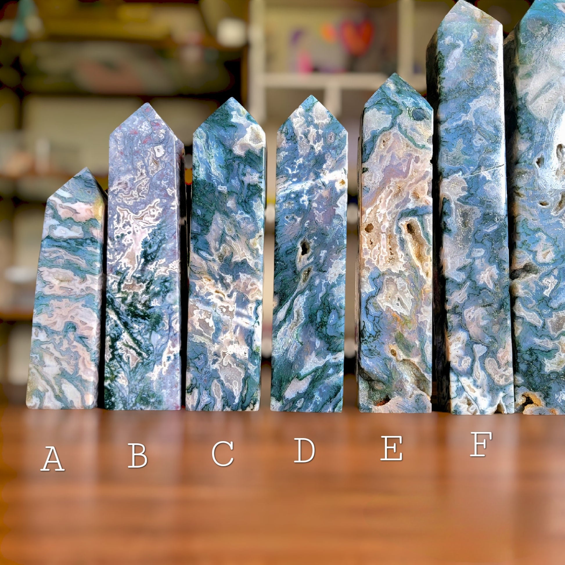 Moss Agate Tower Crystal Home Decor