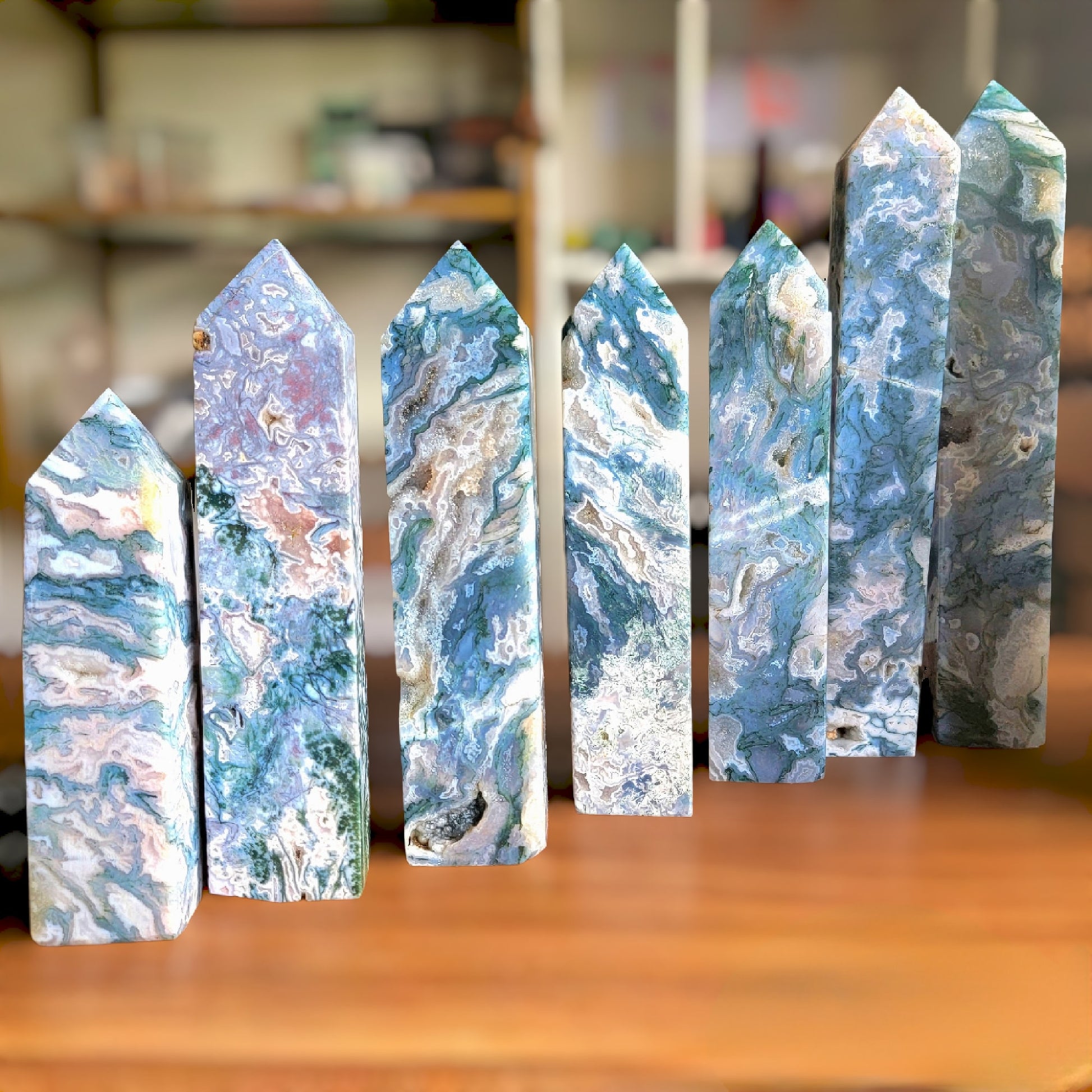 Druzy Moss Agate Crystal Tower