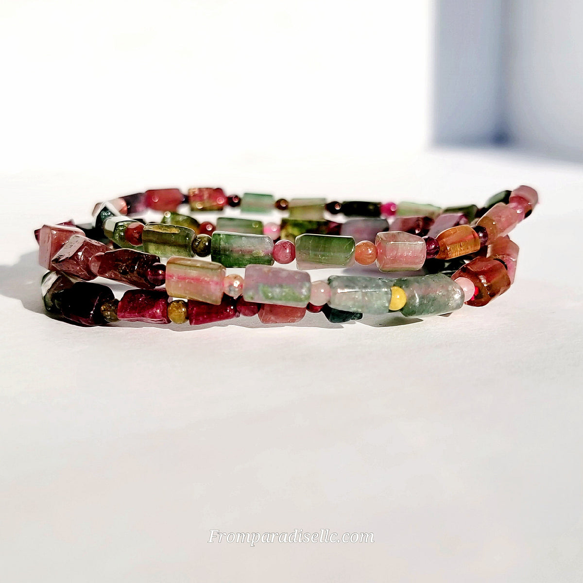 Watermelon Tourmaline Cube Bracelet