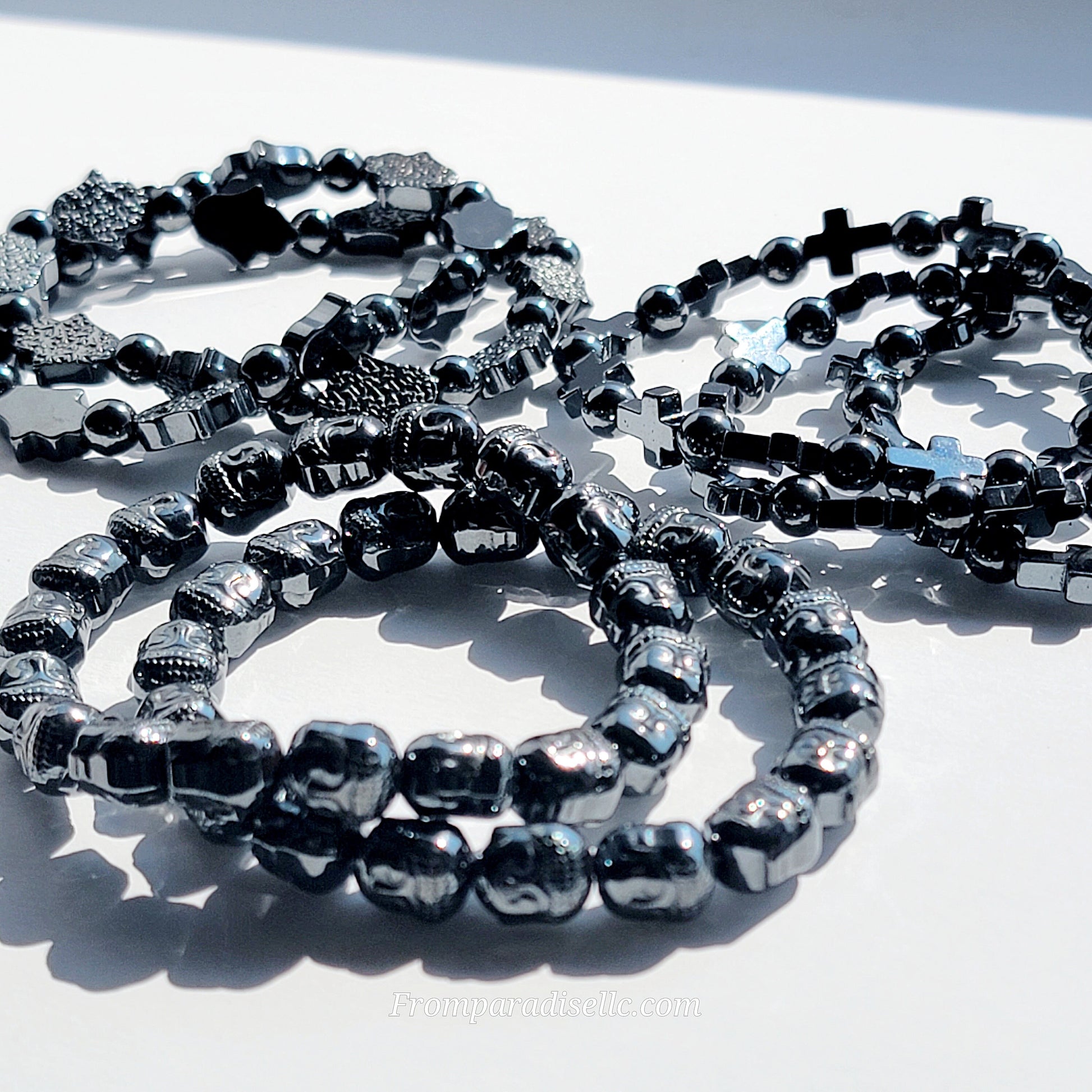Hematite Carved Crystal Bracelet Buddha Hamsa Cross
