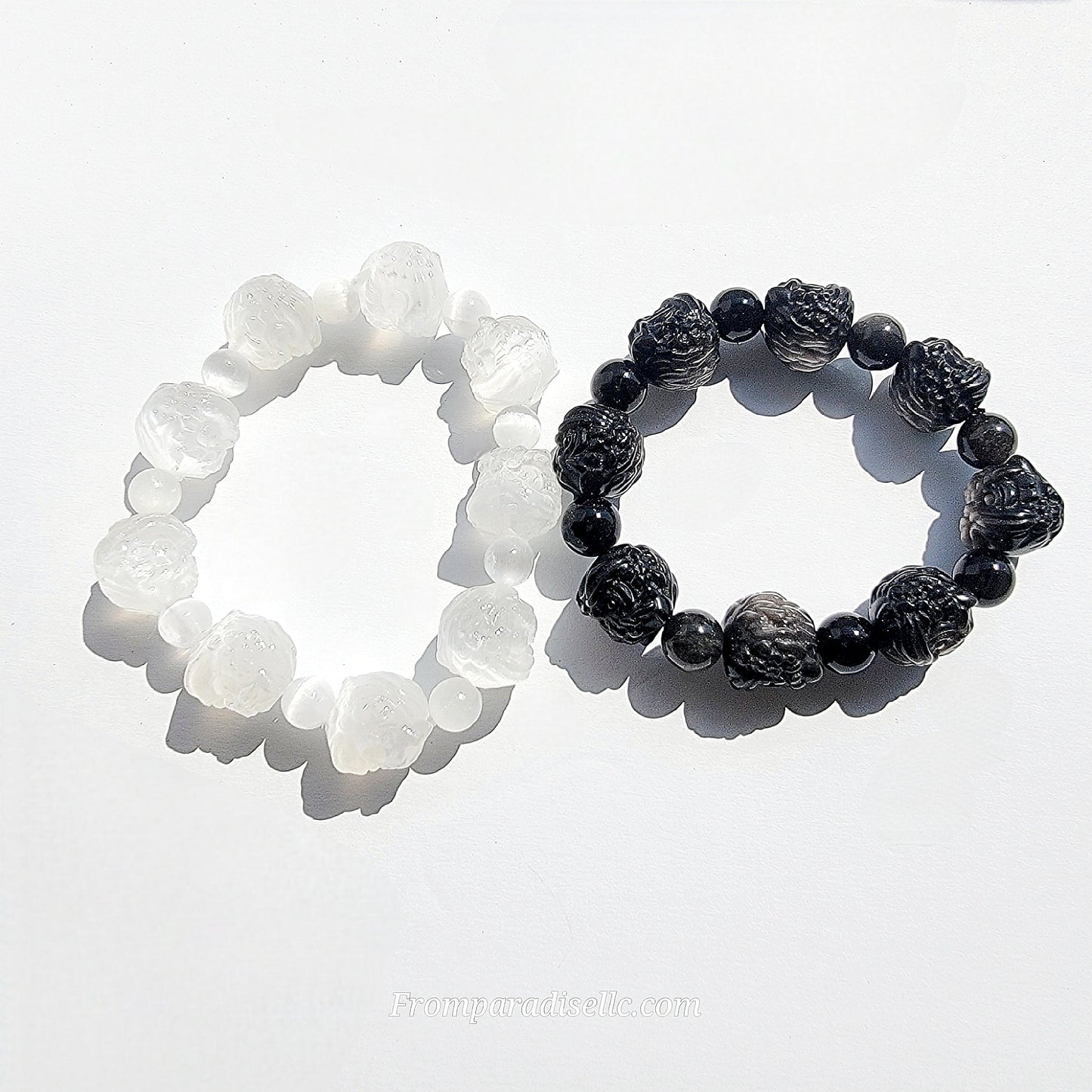 Crystal Carved Bracelet Selenite Silver Sheen Obsidian Crystal Bracelet Chinese Tiger Bracelet