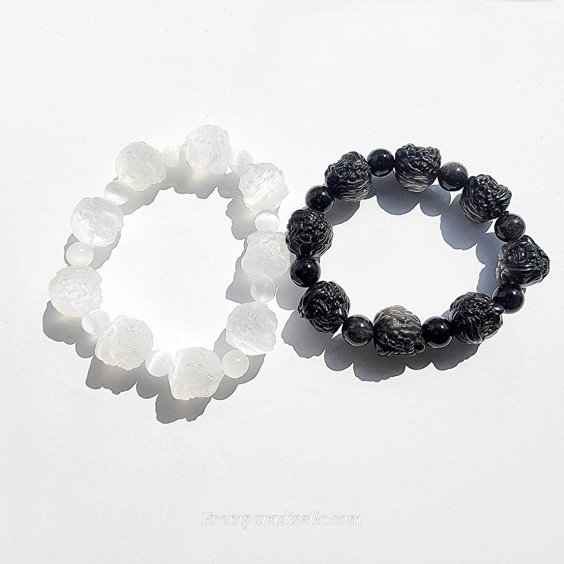 Crystal Carved Bracelet Selenite Silver Sheen Obsidian Crystal Bracelet Chinese Tiger Bracelet