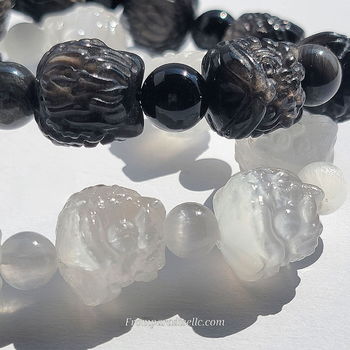Crystal Carved Bracelet Selenite Silver Sheen Obsidian Crystal Bracelet Chinese Tiger Bracelet