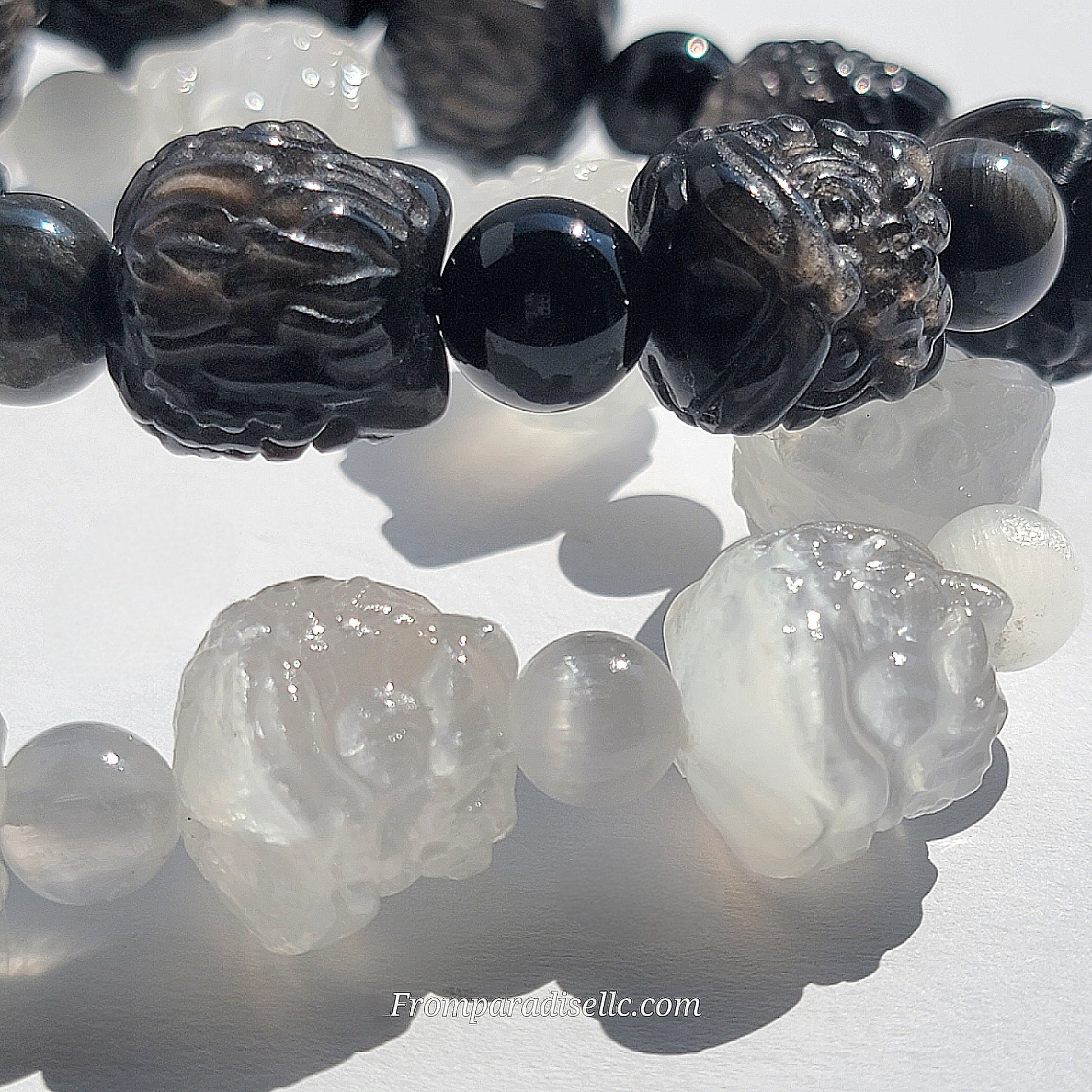 Crystal Carved Bracelet Selenite Silver Sheen Obsidian Crystal Bracelet Chinese Tiger Bracelet