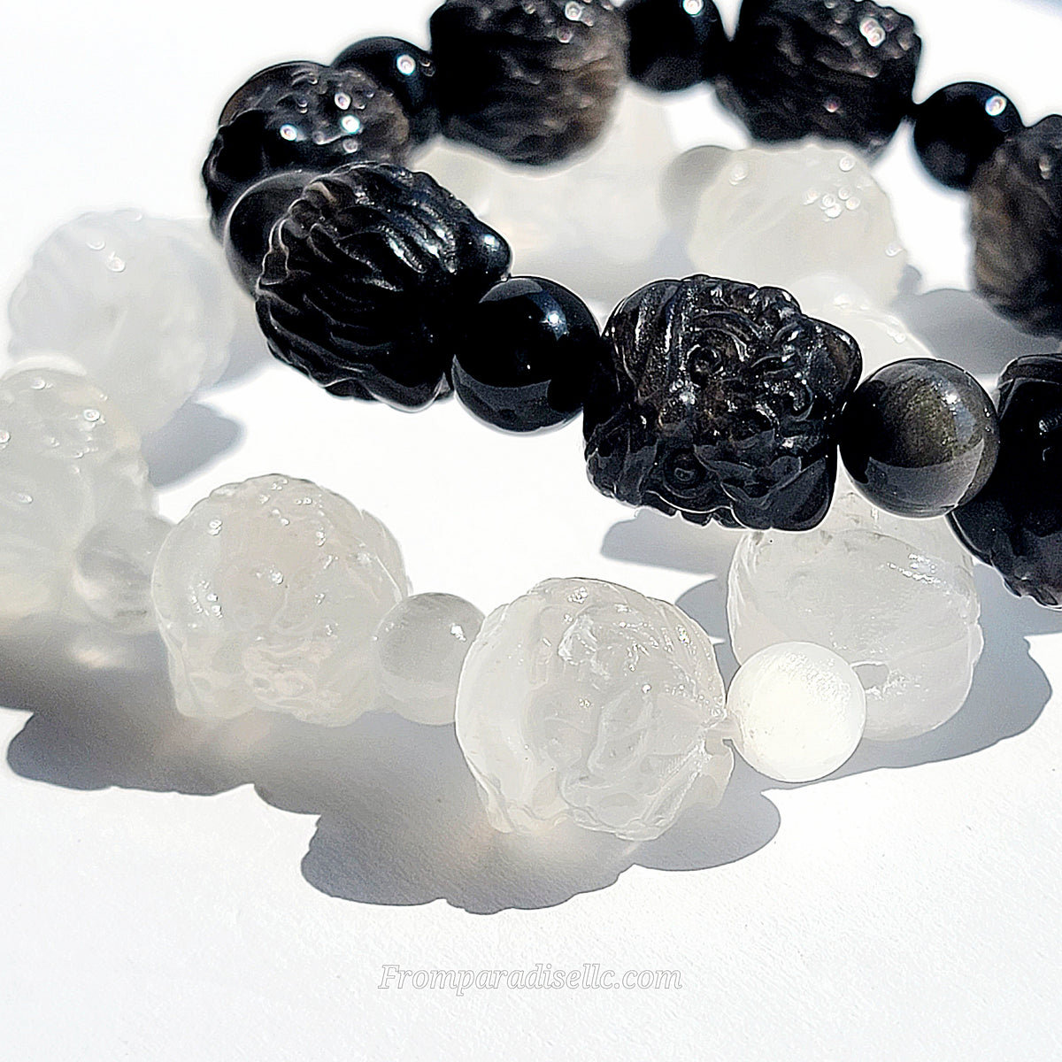 Crystal Carved Bracelet Selenite Silver Sheen Obsidian Crystal Bracelet Chinese Tiger Bracelet
