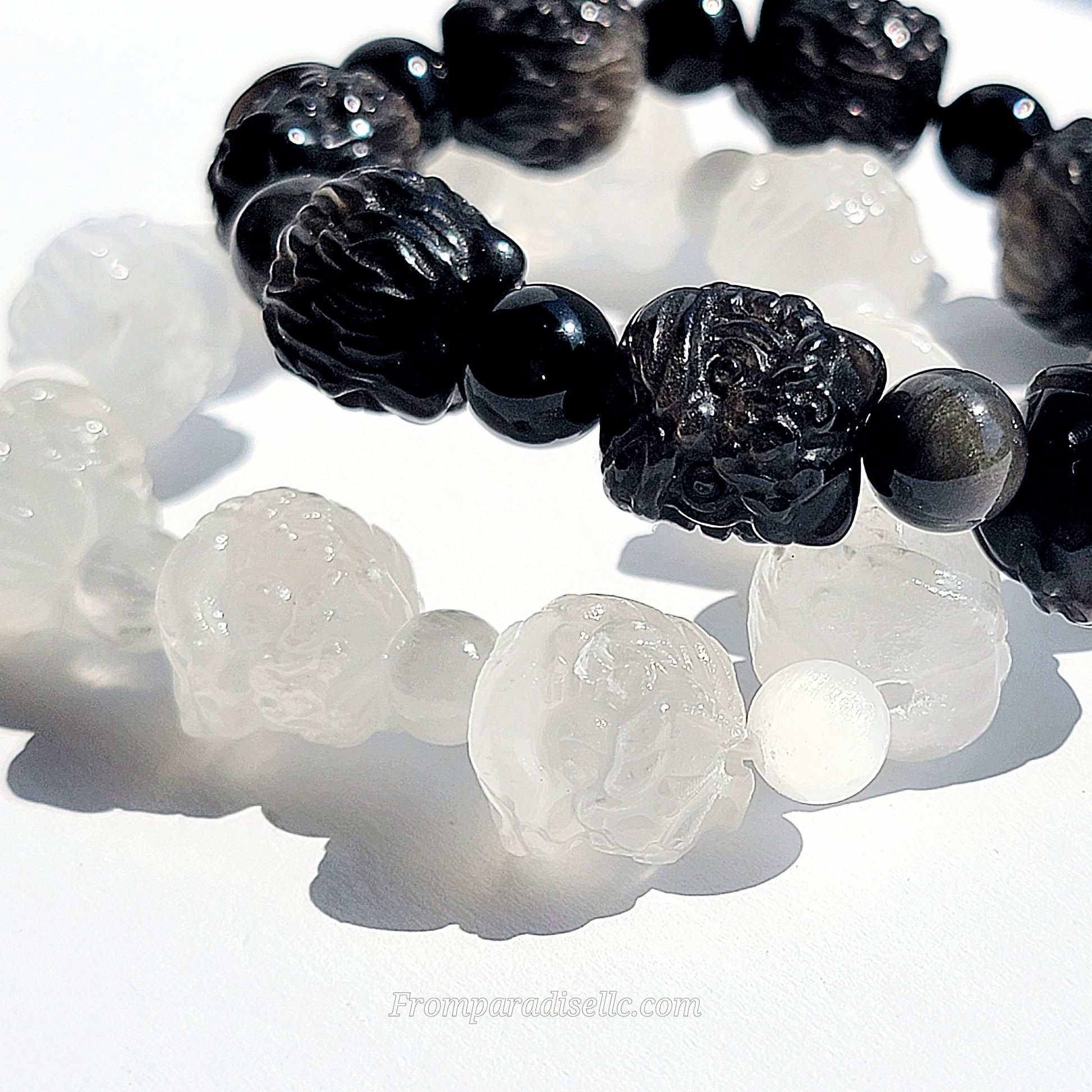 Crystal Carved Bracelet Selenite Silver Sheen Obsidian Crystal Bracelet Chinese Tiger Bracelet