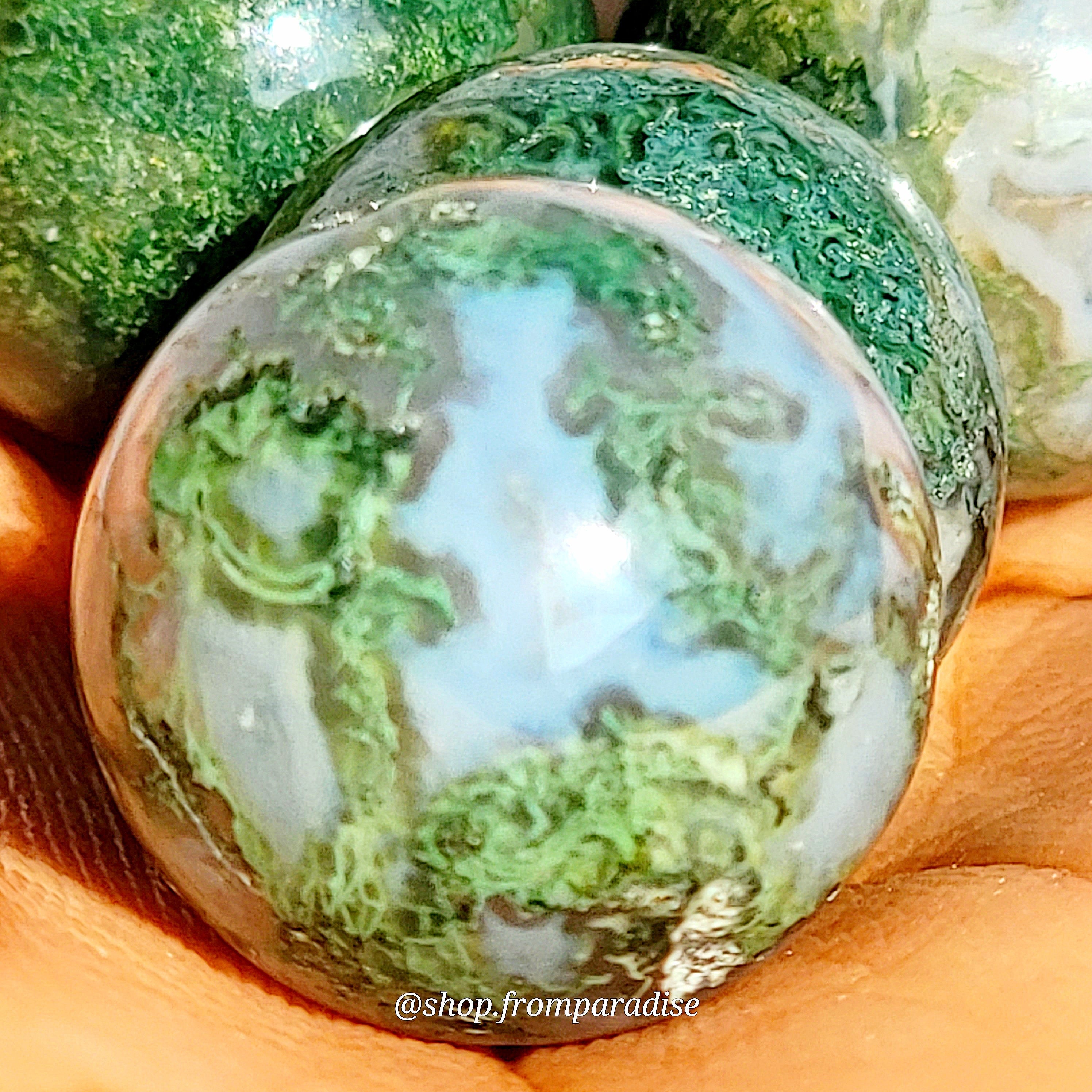 Mini Moss Agate Sphere Tumbled Moss Agate Orb Pocket Sized Moss Agate Gemstone Globe Moss Agate Mini Crystal Carving Moss Agate Sphere