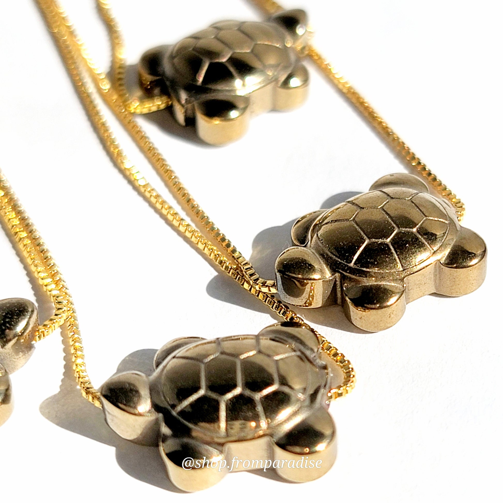 Dainty Pyrite Gold Turtle Necklace