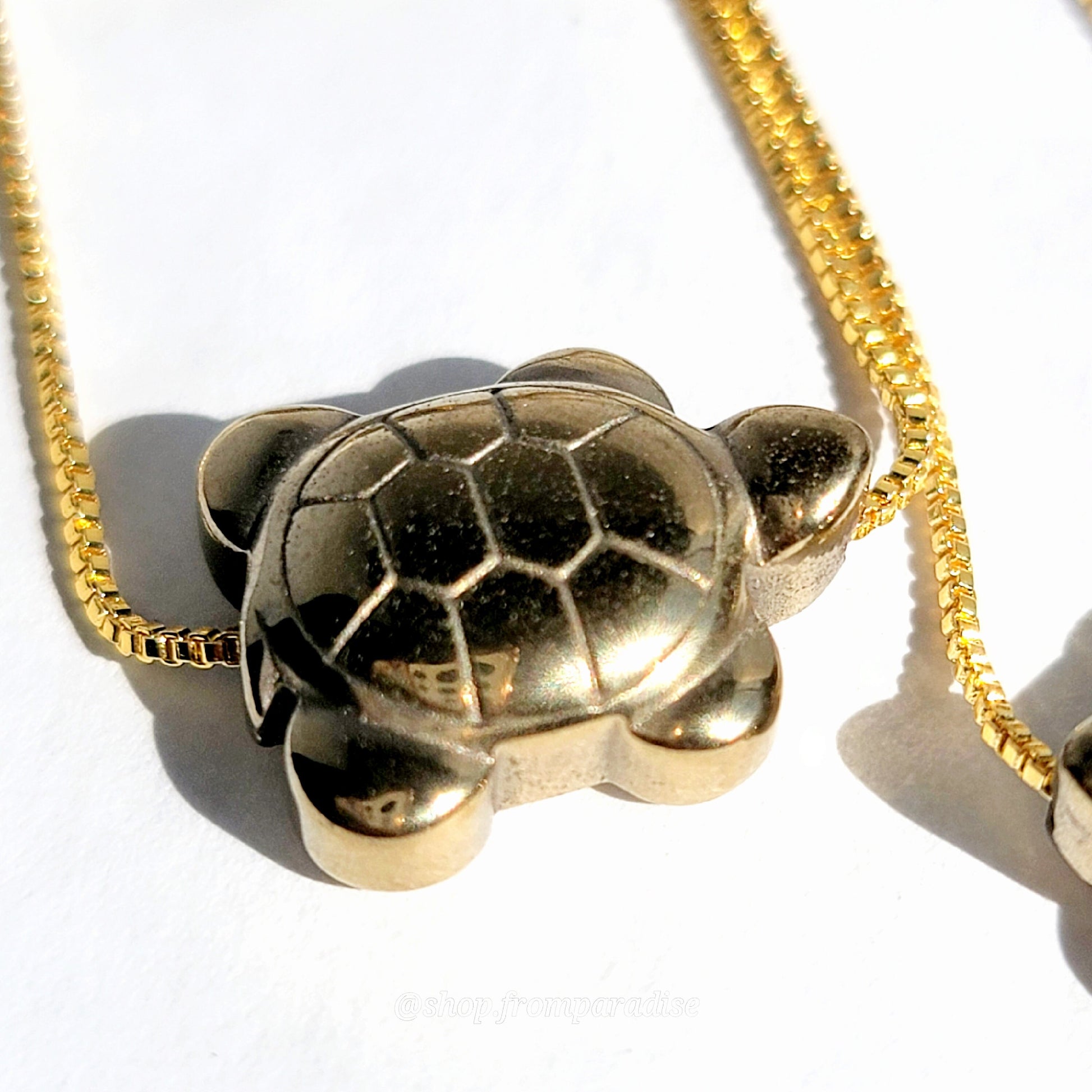 Dainty Pyrite Gold Turtle Necklace