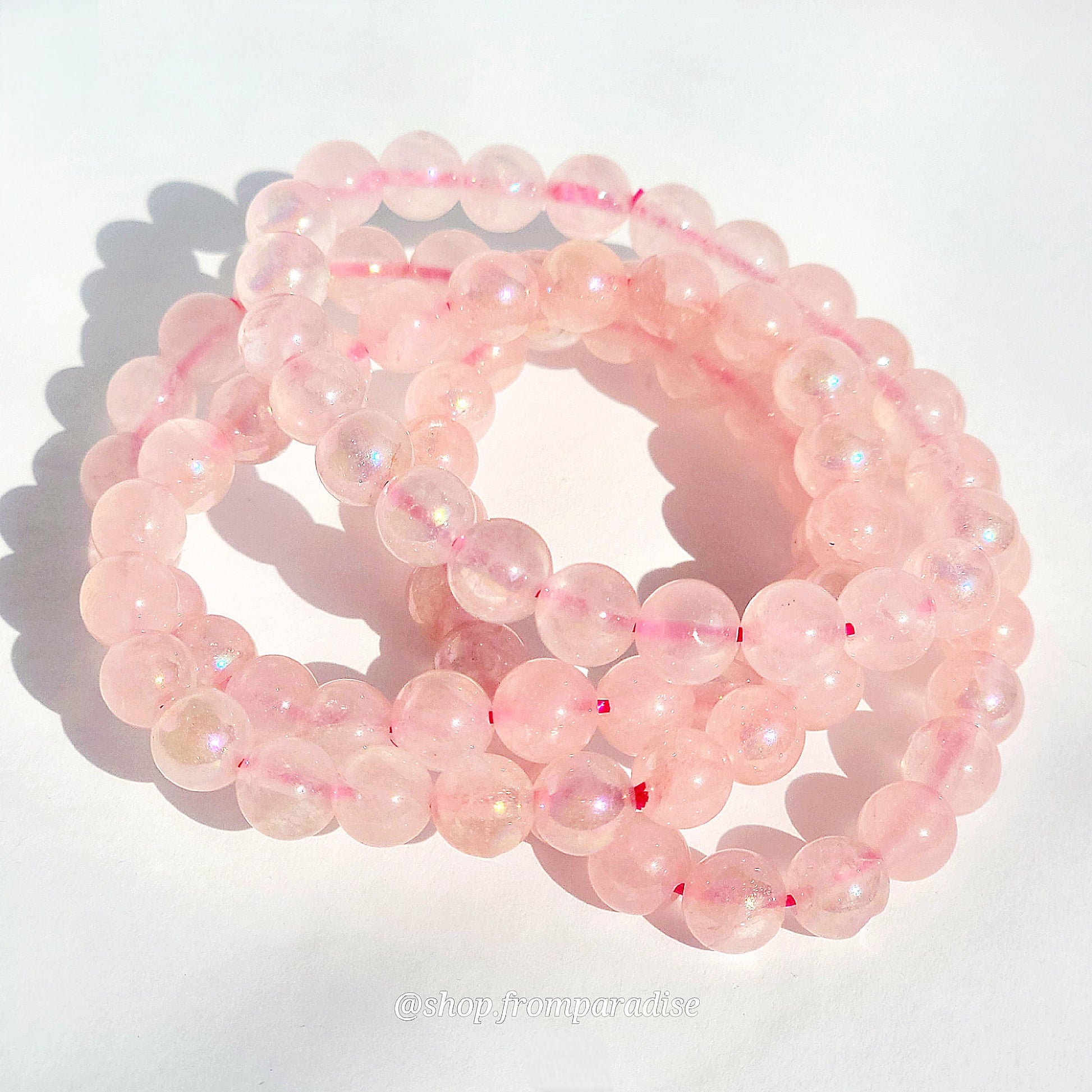 Aura Rose Quartz Crystal Stretch Gemstone Bracelet