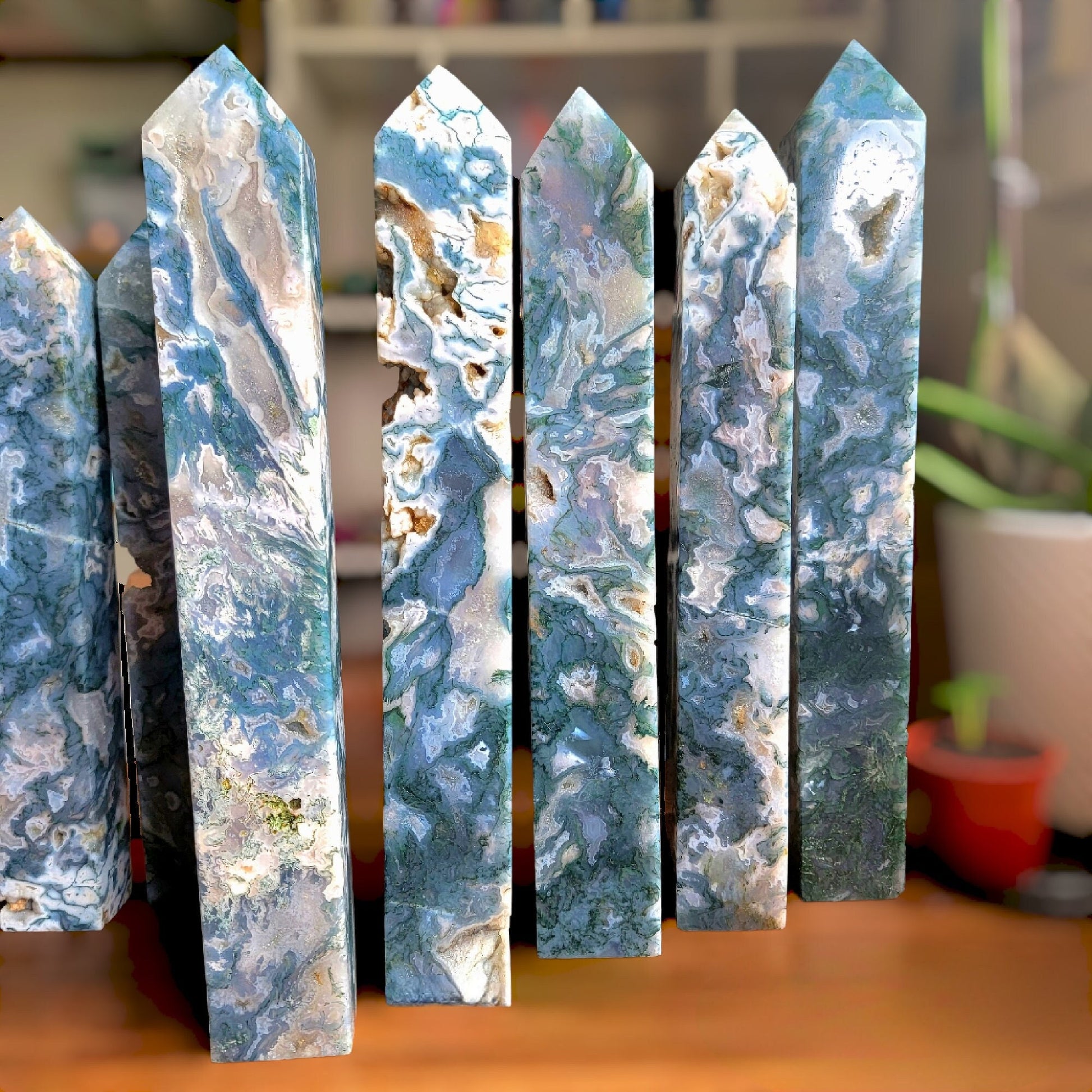 Druzy Moss Agate Crystal Tower
