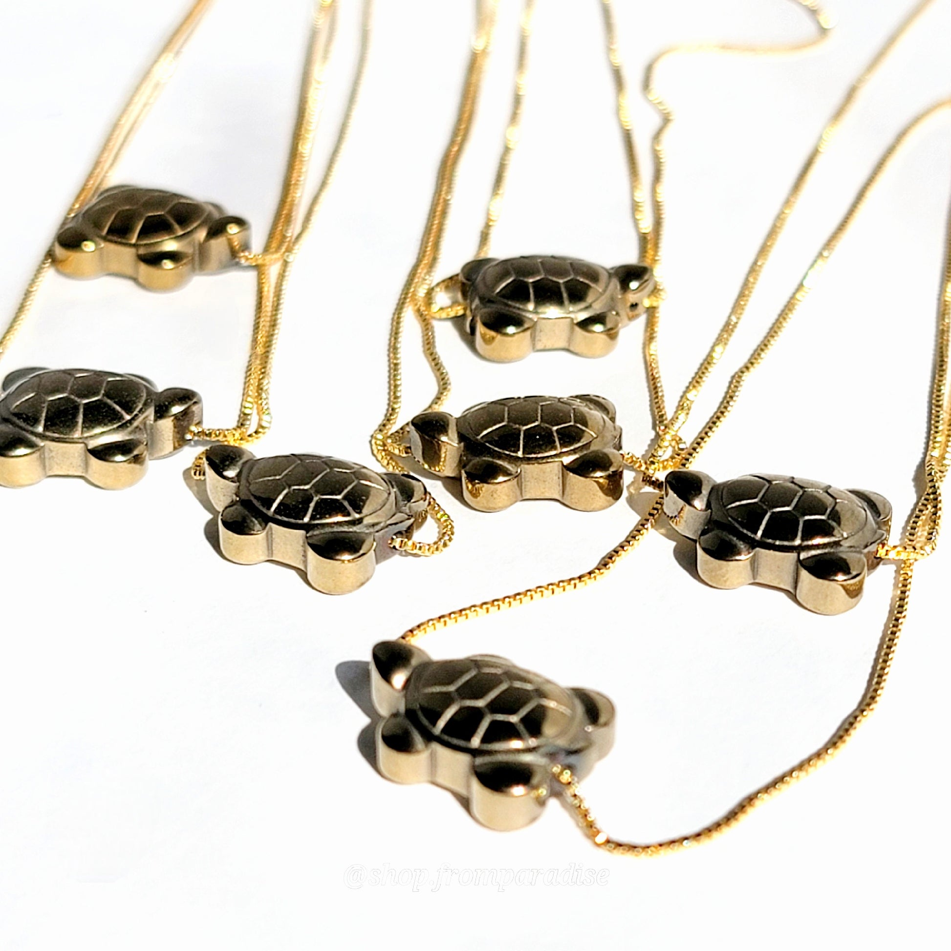 Dainty Pyrite Gold Turtle Necklace