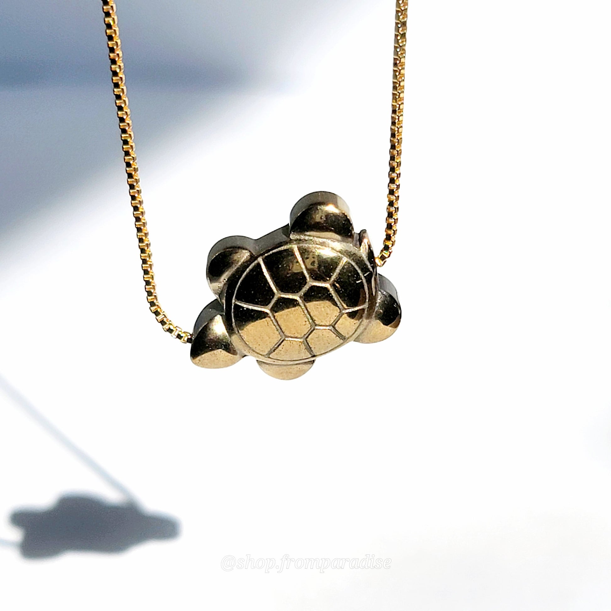 Dainty Pyrite Gold Turtle Necklace