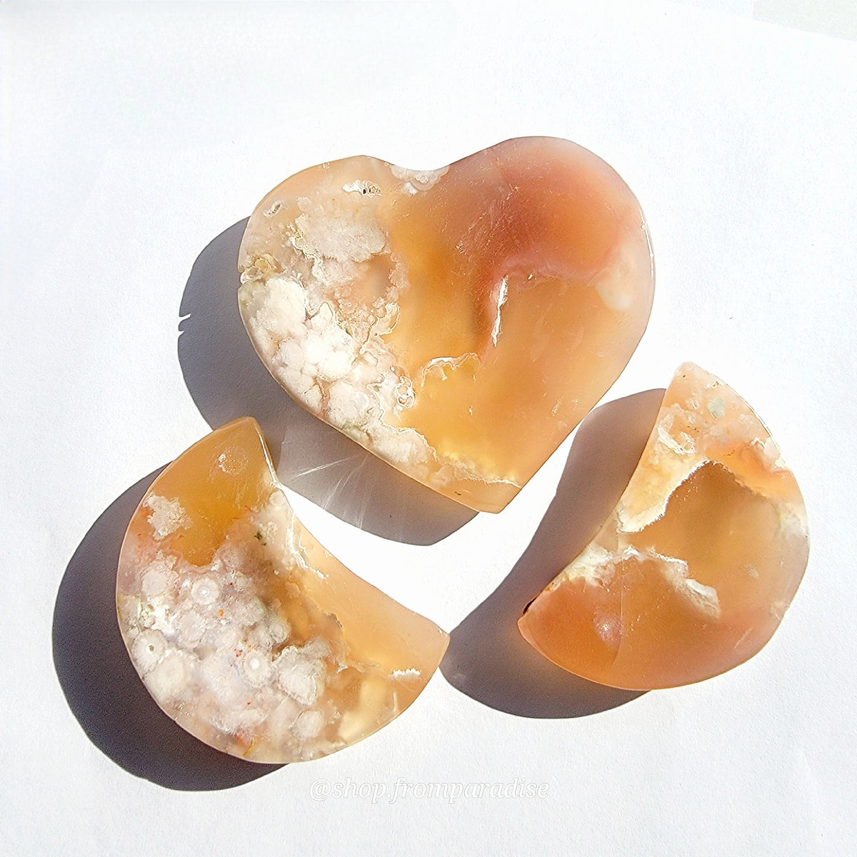 Flower Agate Heart and Moon Bowl Crystal Carving Set