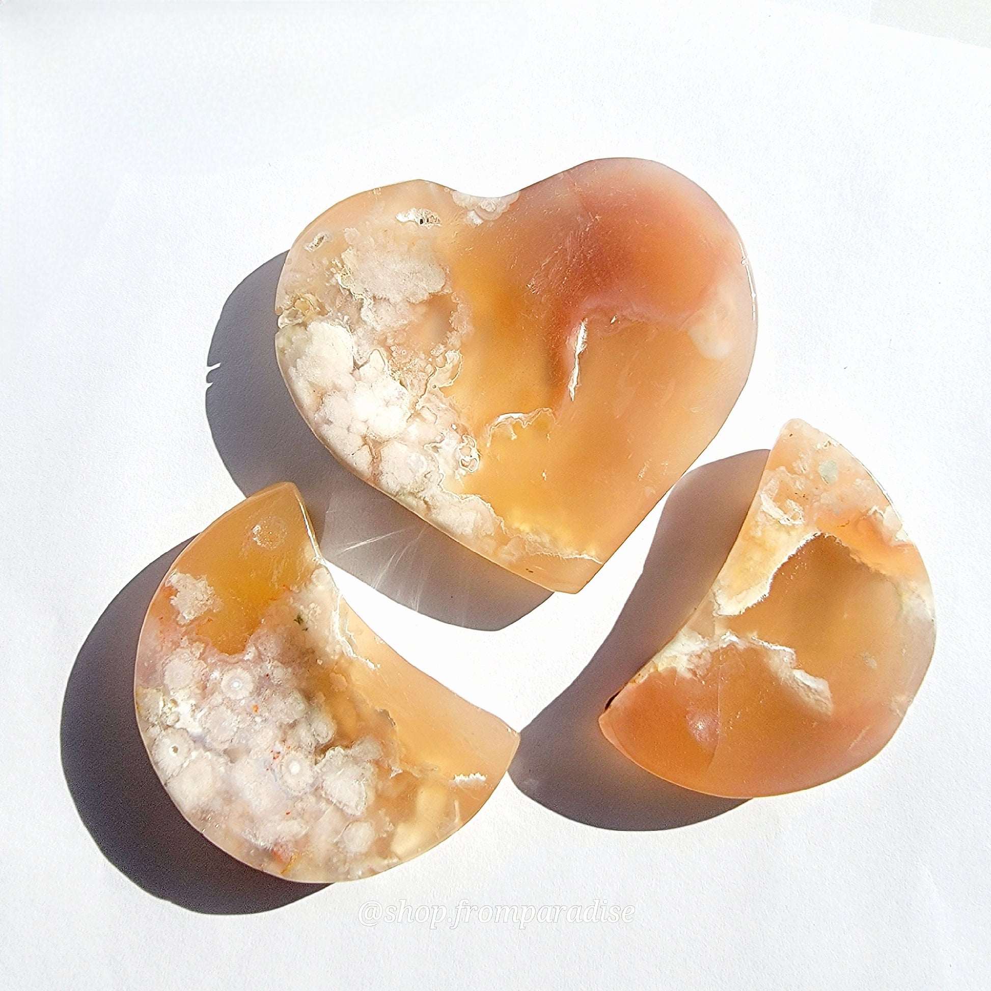 Flower Agate Heart and Moon Bowl Crystal Carving Set