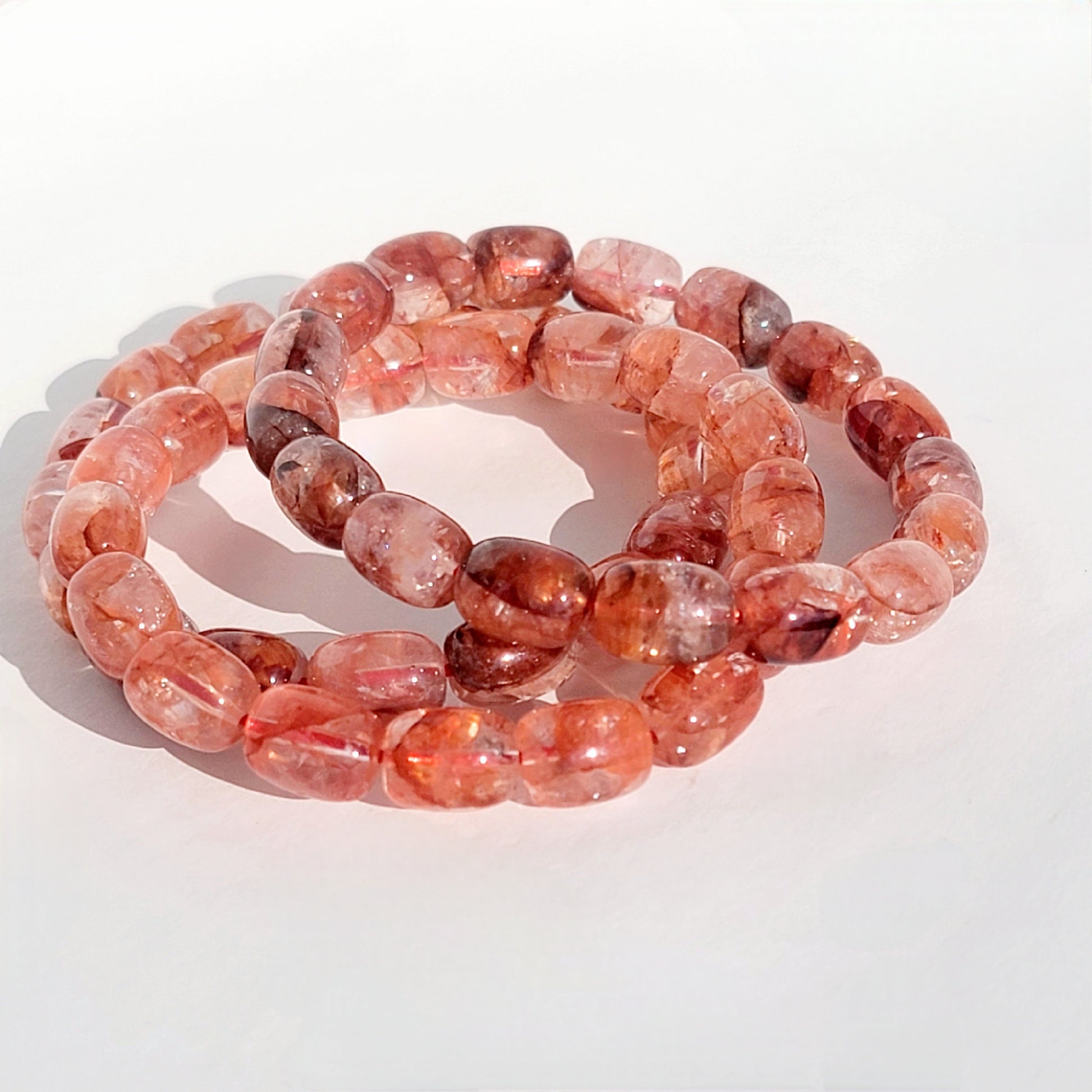 Fire Quartz Red Hematoid Crystal Bracelet Rainbow Hematoid Fire Quartz Handmade Minimalist Jewelry Gift Red Quartz
