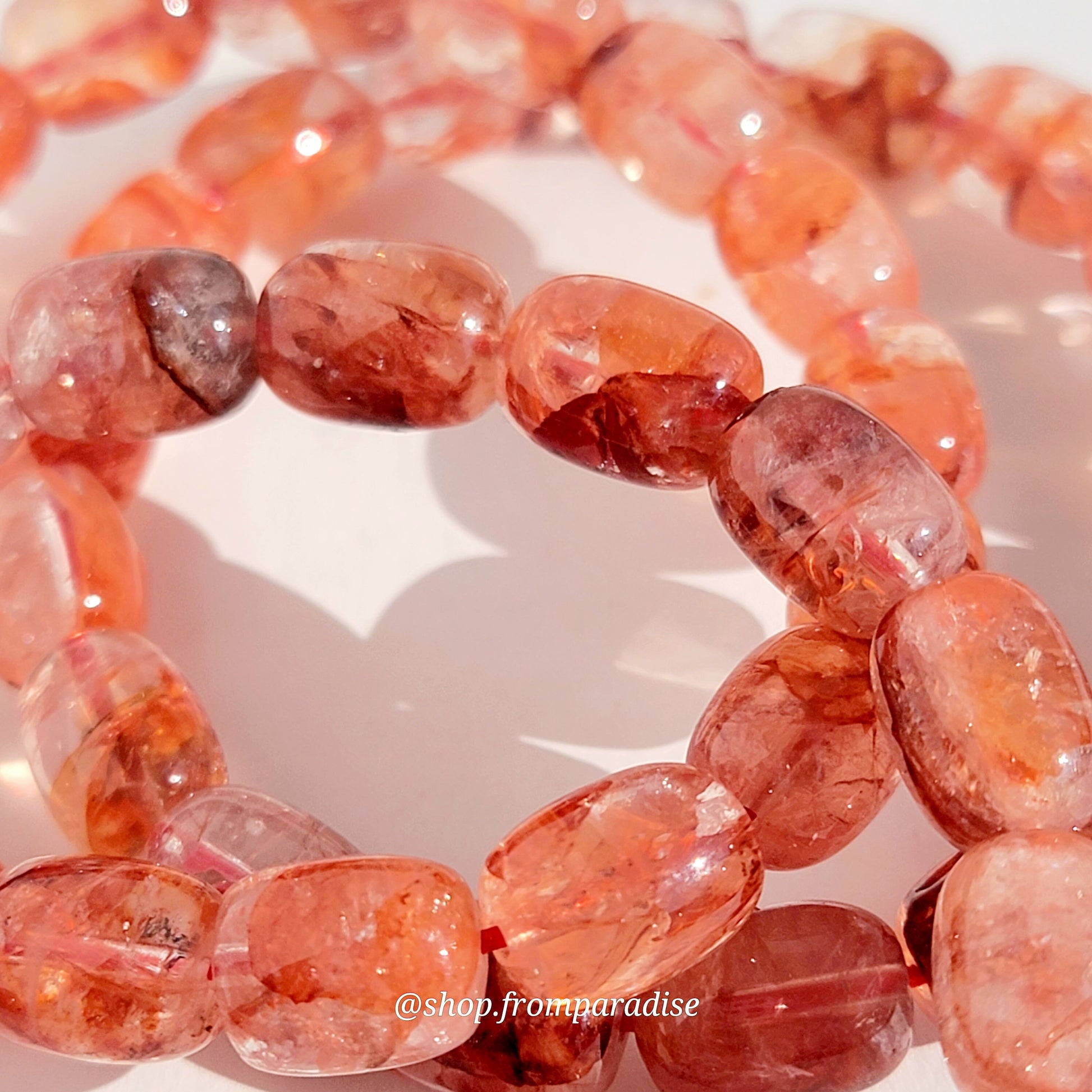 Fire Quartz Red Hematoid Crystal Bracelet Rainbow Hematoid Fire Quartz Handmade Minimalist Jewelry Gift Red Quartz