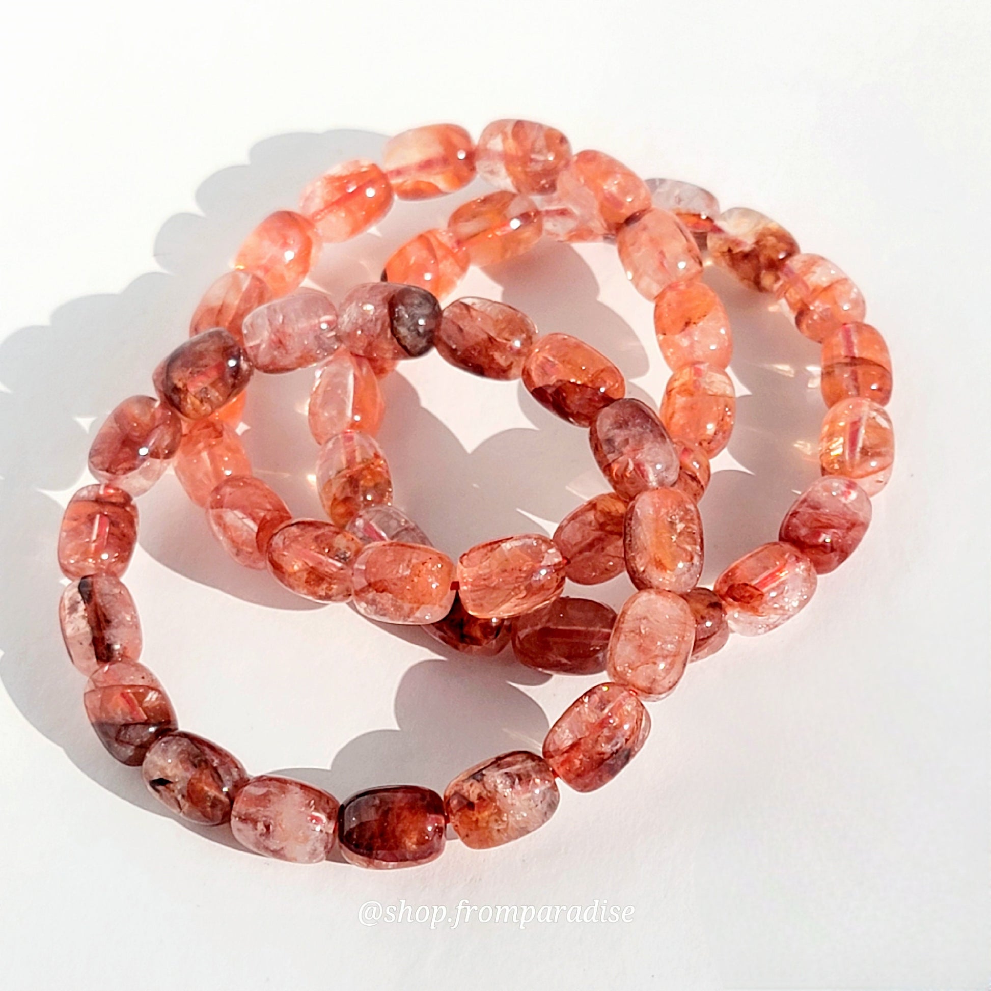 Fire Quartz Red Hematoid Crystal Bracelet Rainbow Hematoid Fire Quartz Handmade Minimalist Jewelry Gift Red Quartz