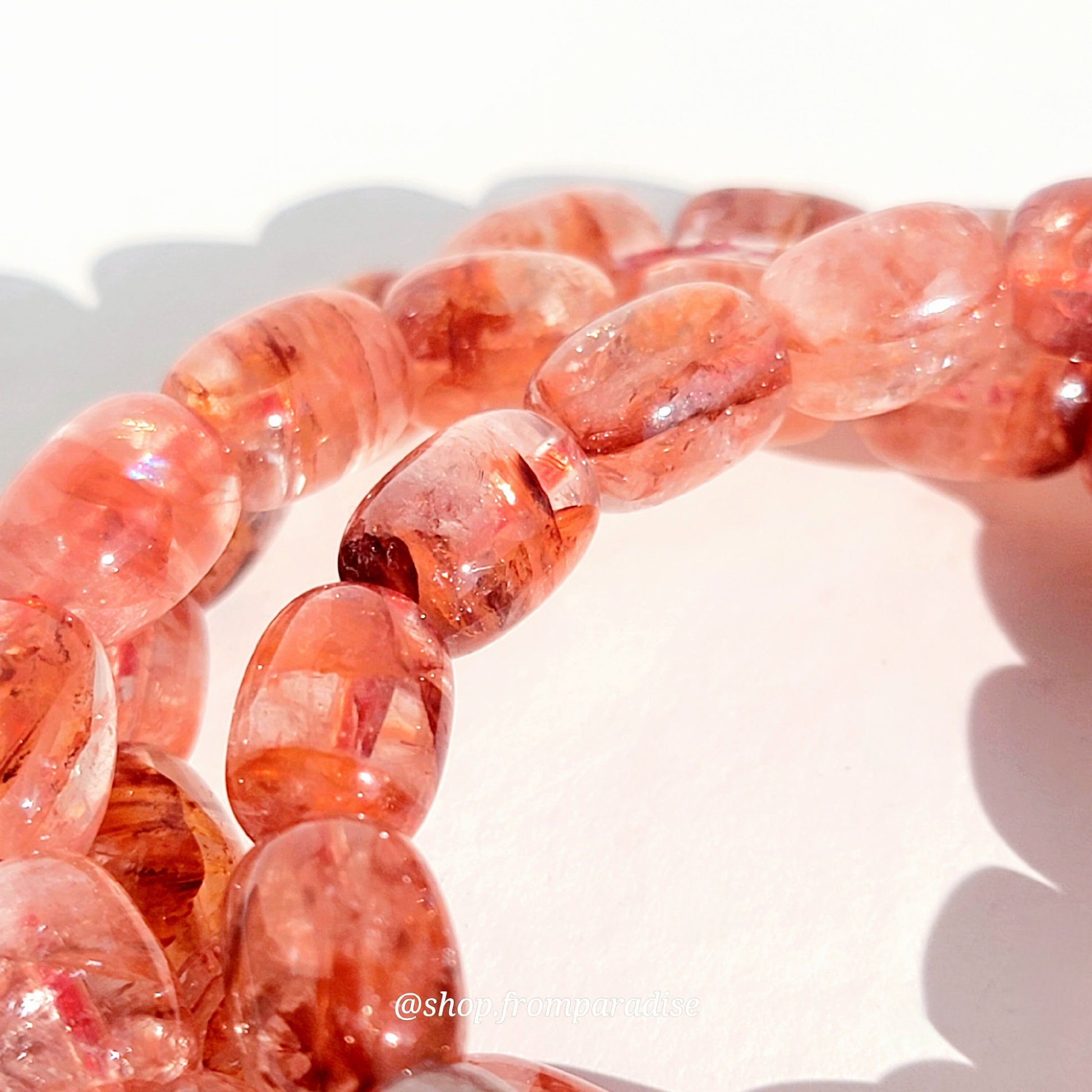Fire Quartz Red Hematoid Crystal Bracelet Rainbow Hematoid Fire Quartz Handmade Minimalist Jewelry Gift Red Quartz