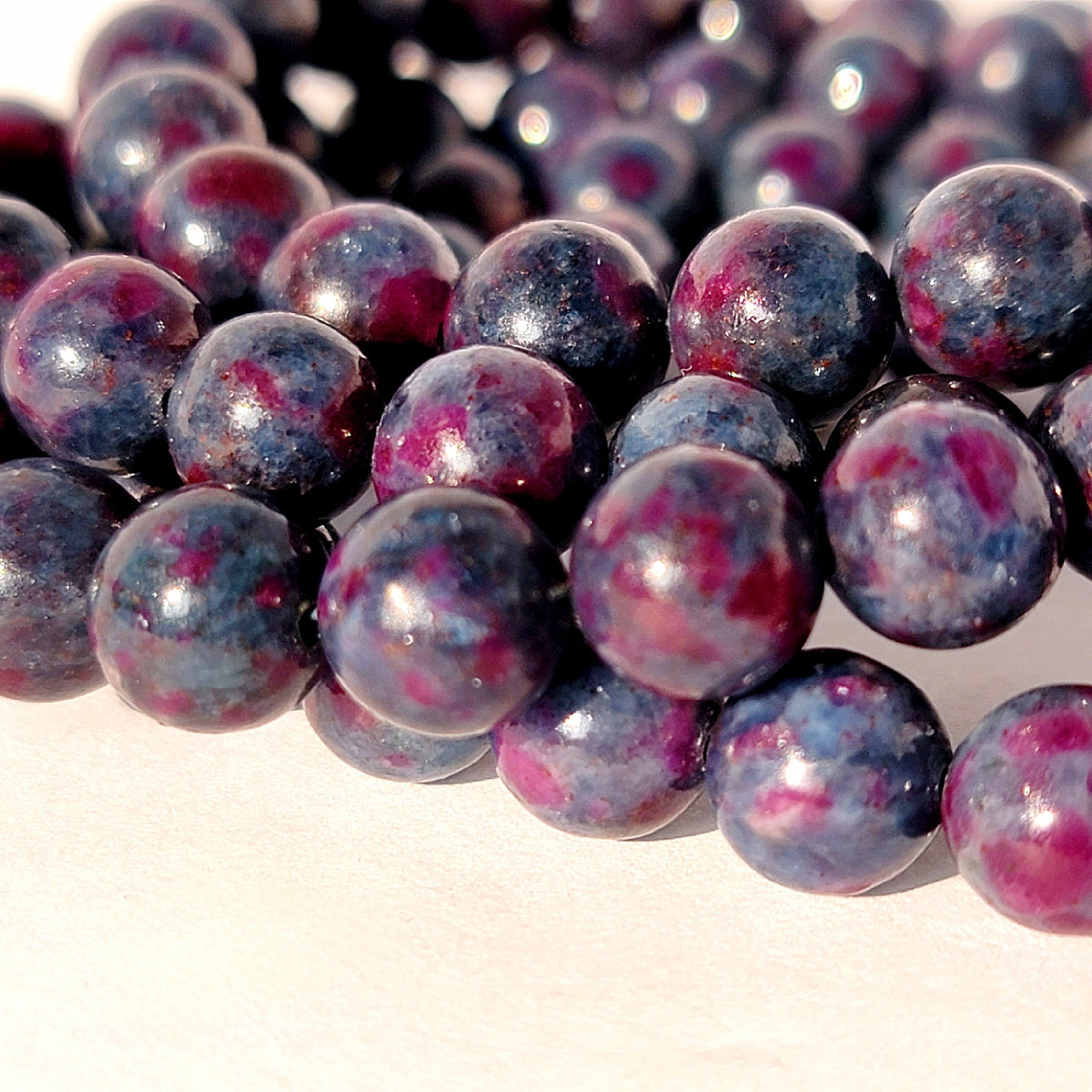 Ruby in Kyanite Round Bead Crystal Stretch Bracelet